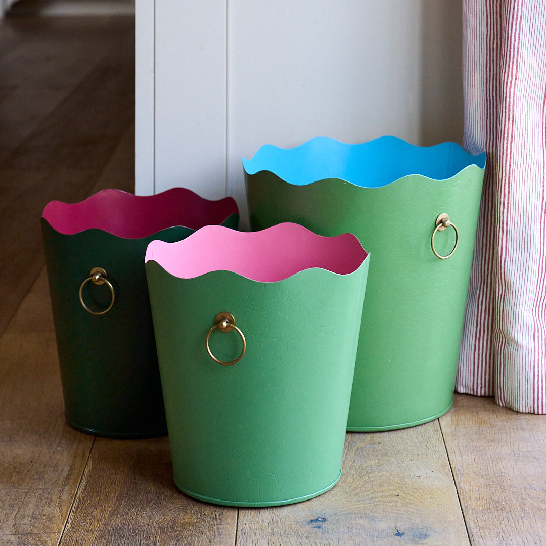 Large Toleware Wastepaper Bin - Sky Blue & Piquant Green