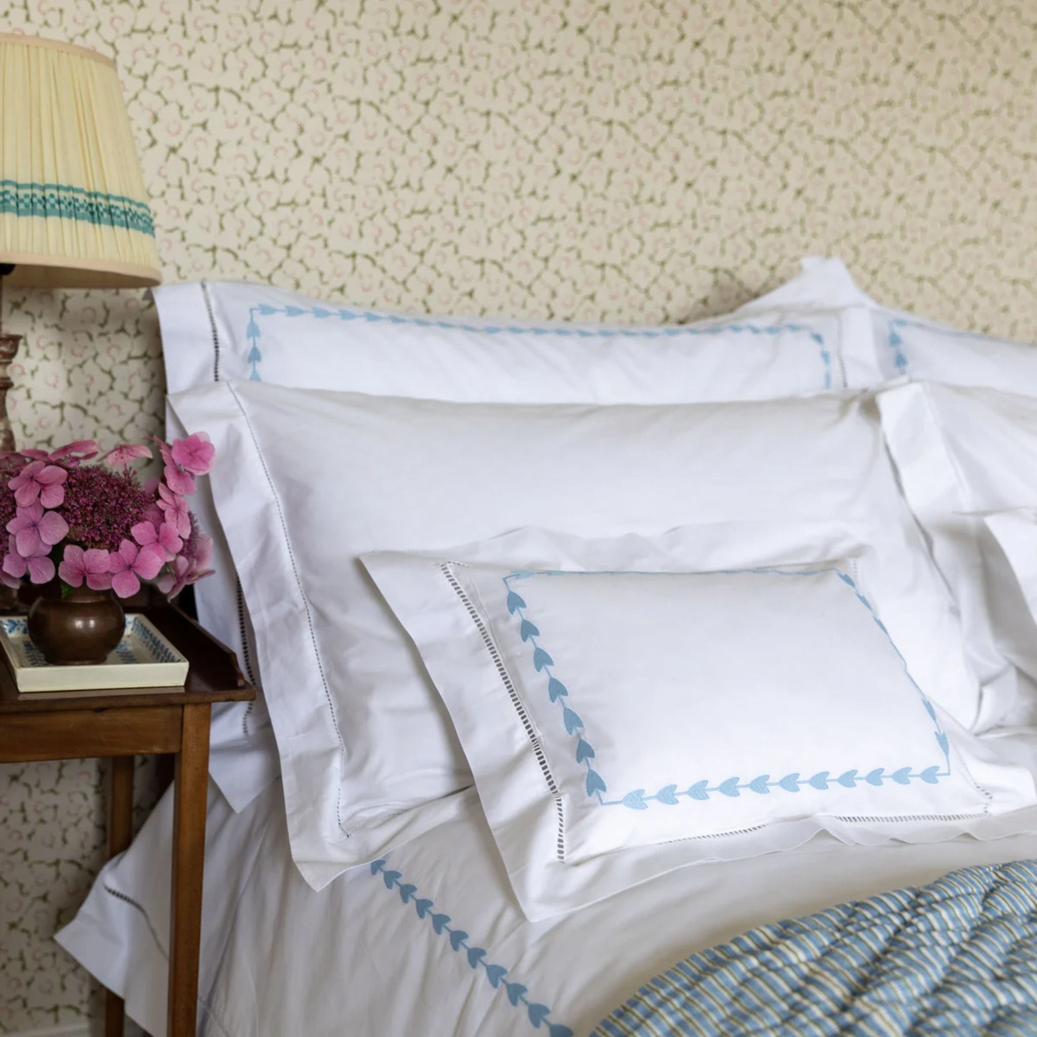 Blue Leaf Embroidered Duvet Cover