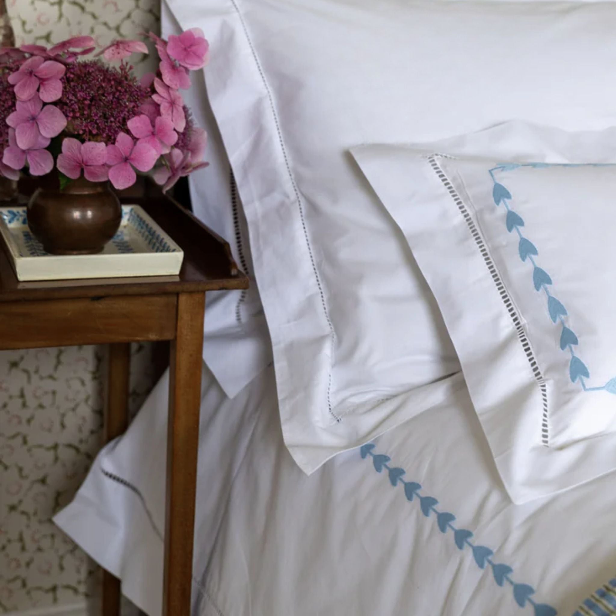 Blue Leaf Embroidered Duvet Cover
