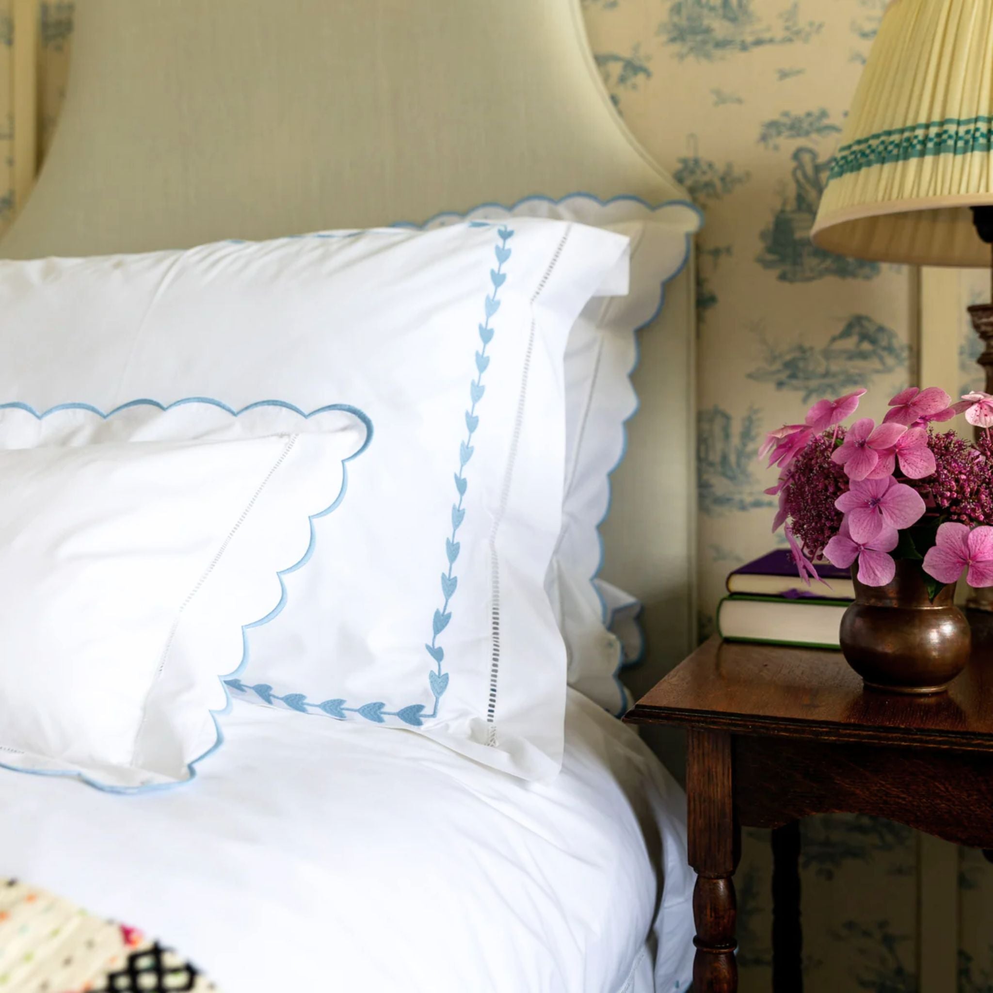 Blue Leaf Embroidered Pillowcase, Super King