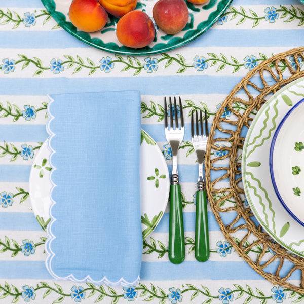 Blue Linen Mini Scallop Napkin - Set of 4