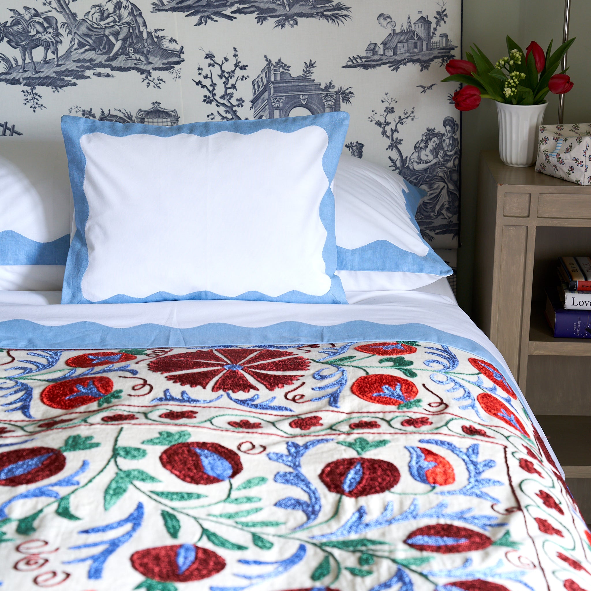 Large Suzani - Deep Red, Crimson, Pale Green, Bright Blue