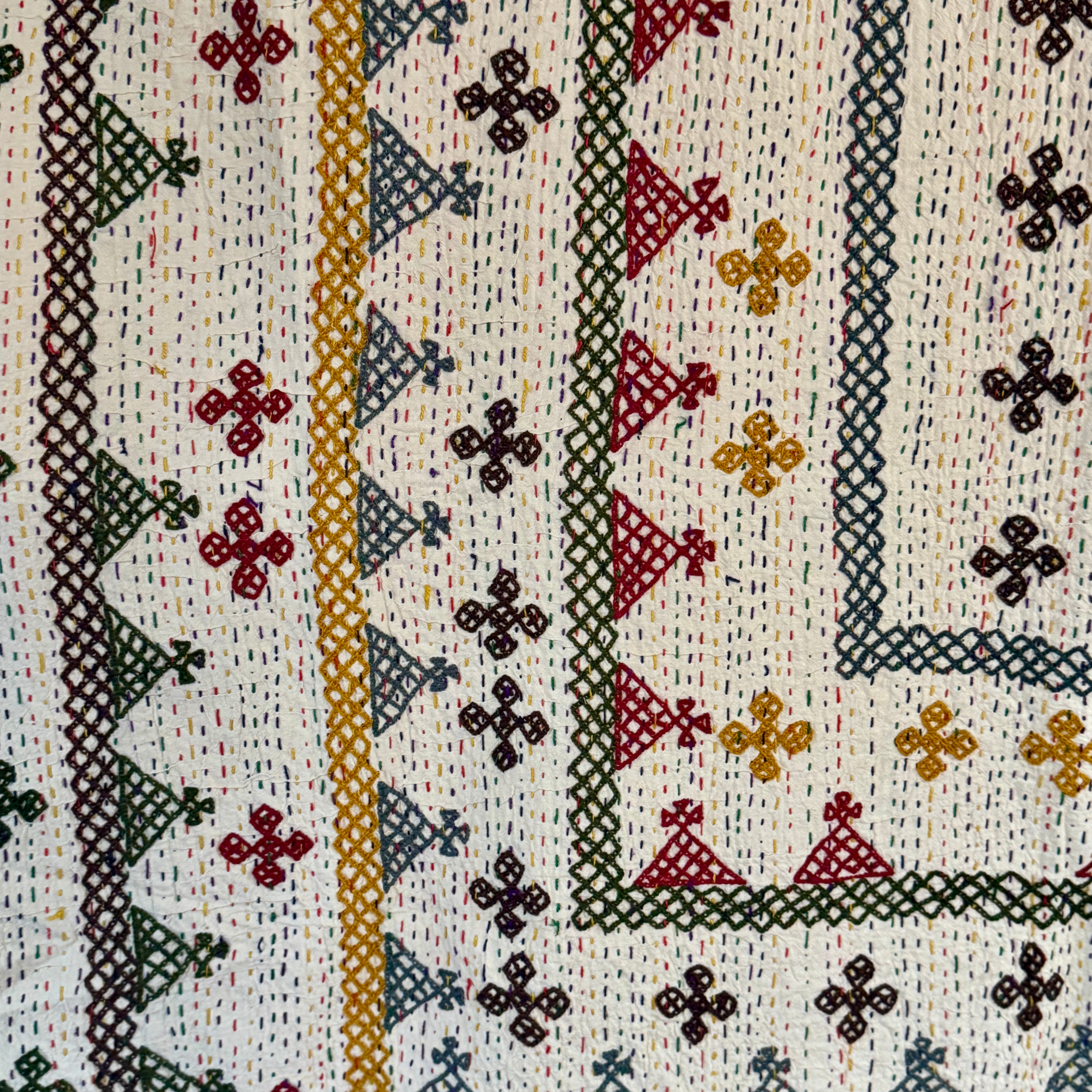 SINGLE KANTHA  - RED, OCHRE, KHAKI, BROWN