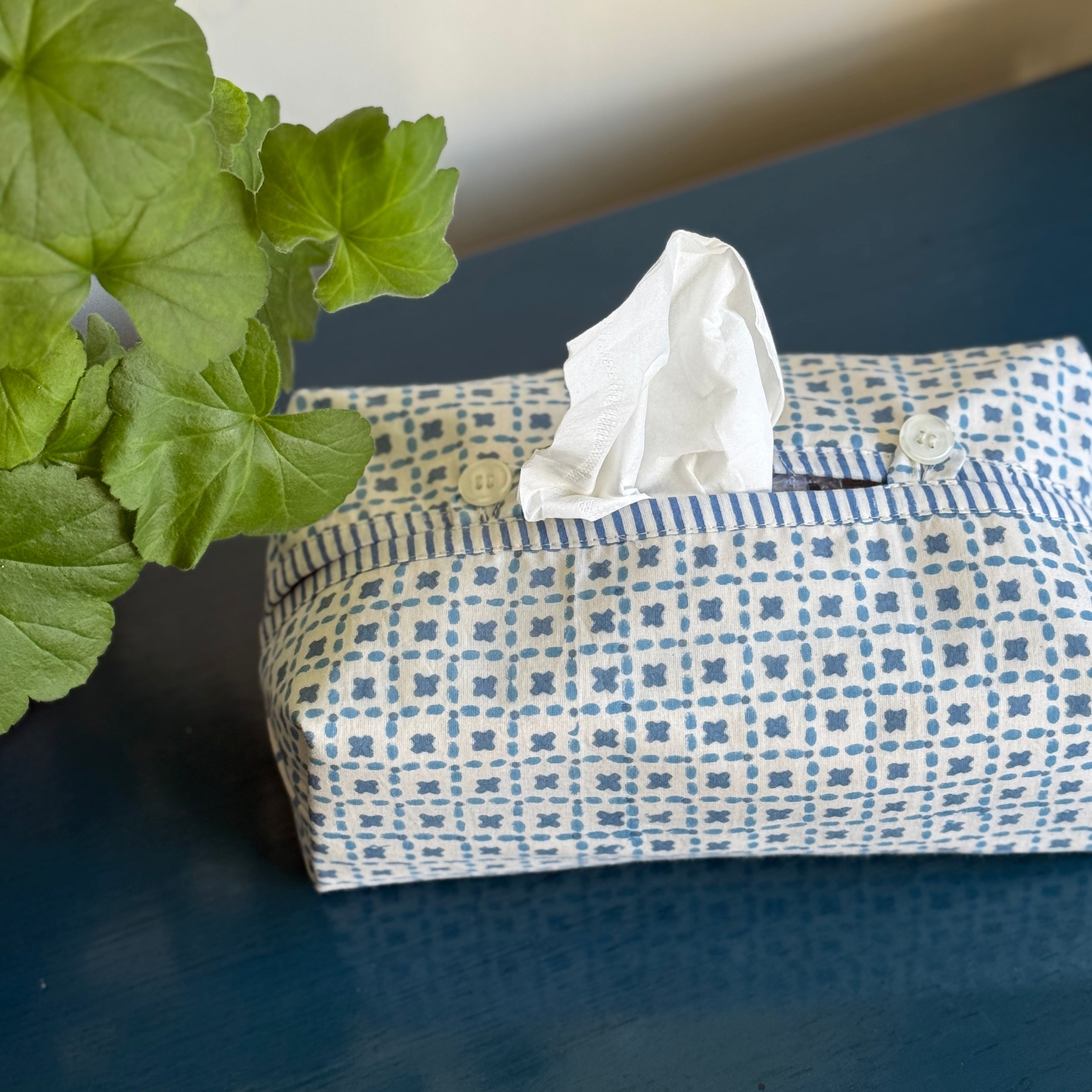 Blue Criss Cross Tissue Box Cover