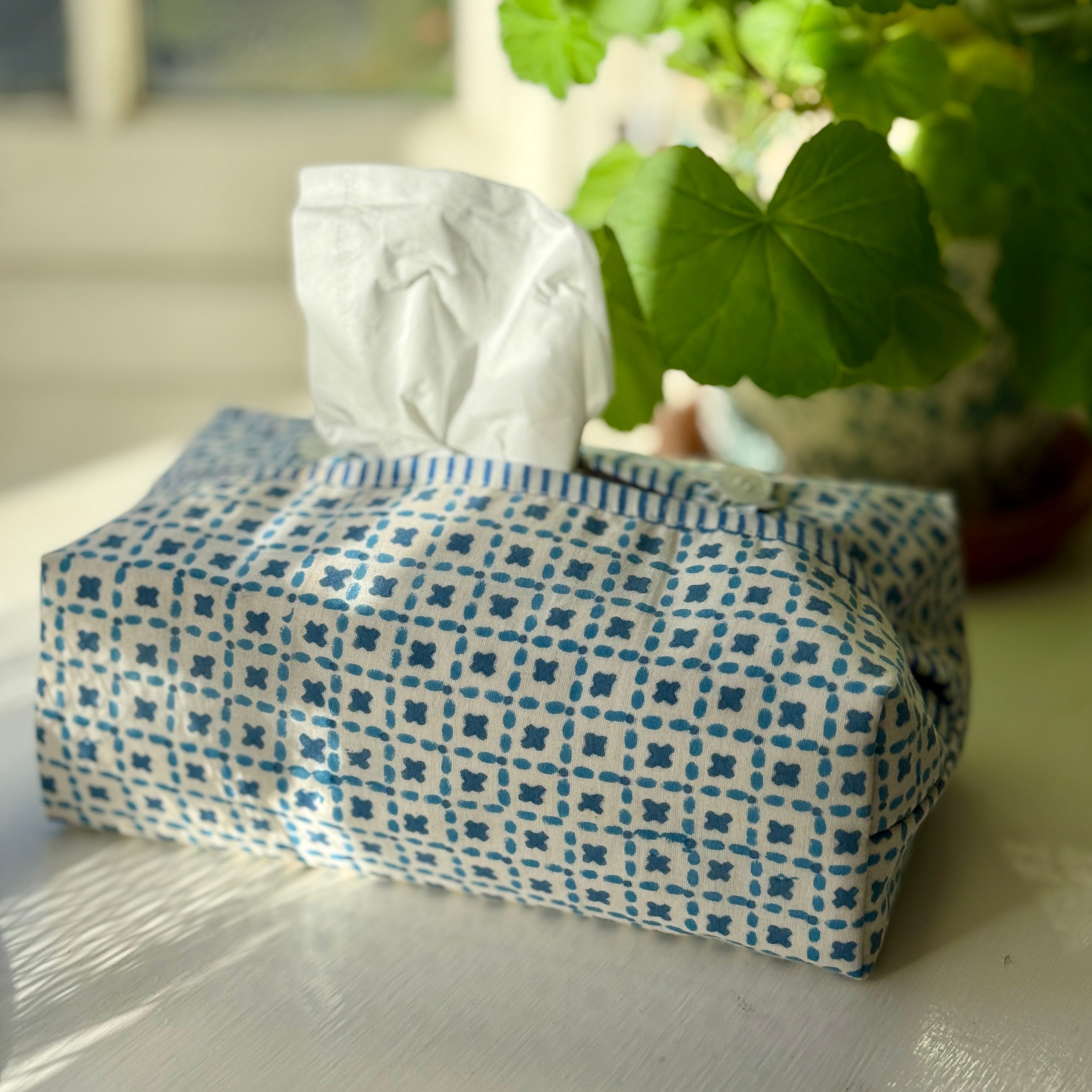 Blue Criss Cross Tissue Box Cover