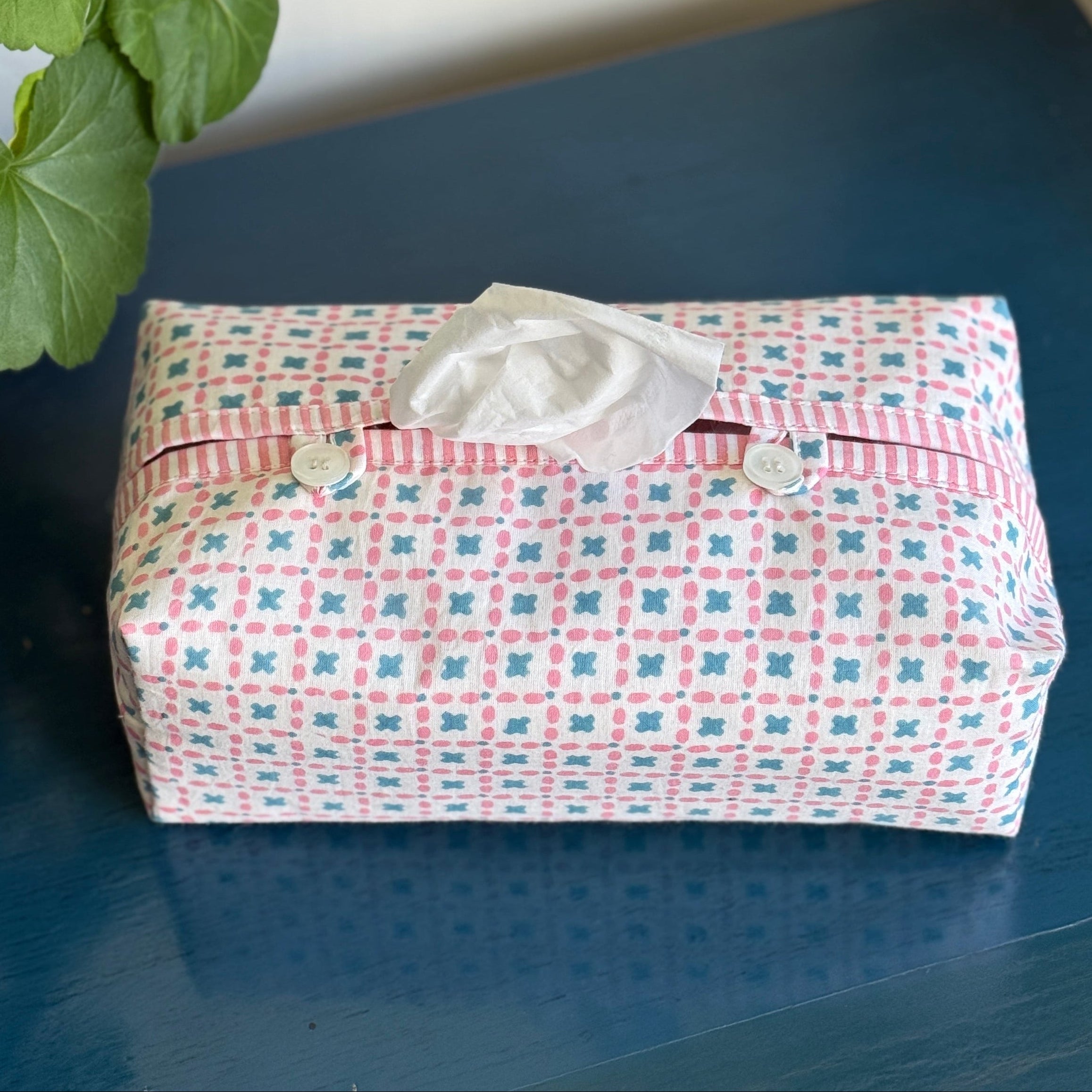 Teal & Pink Criss Cross Tissue Box Cover