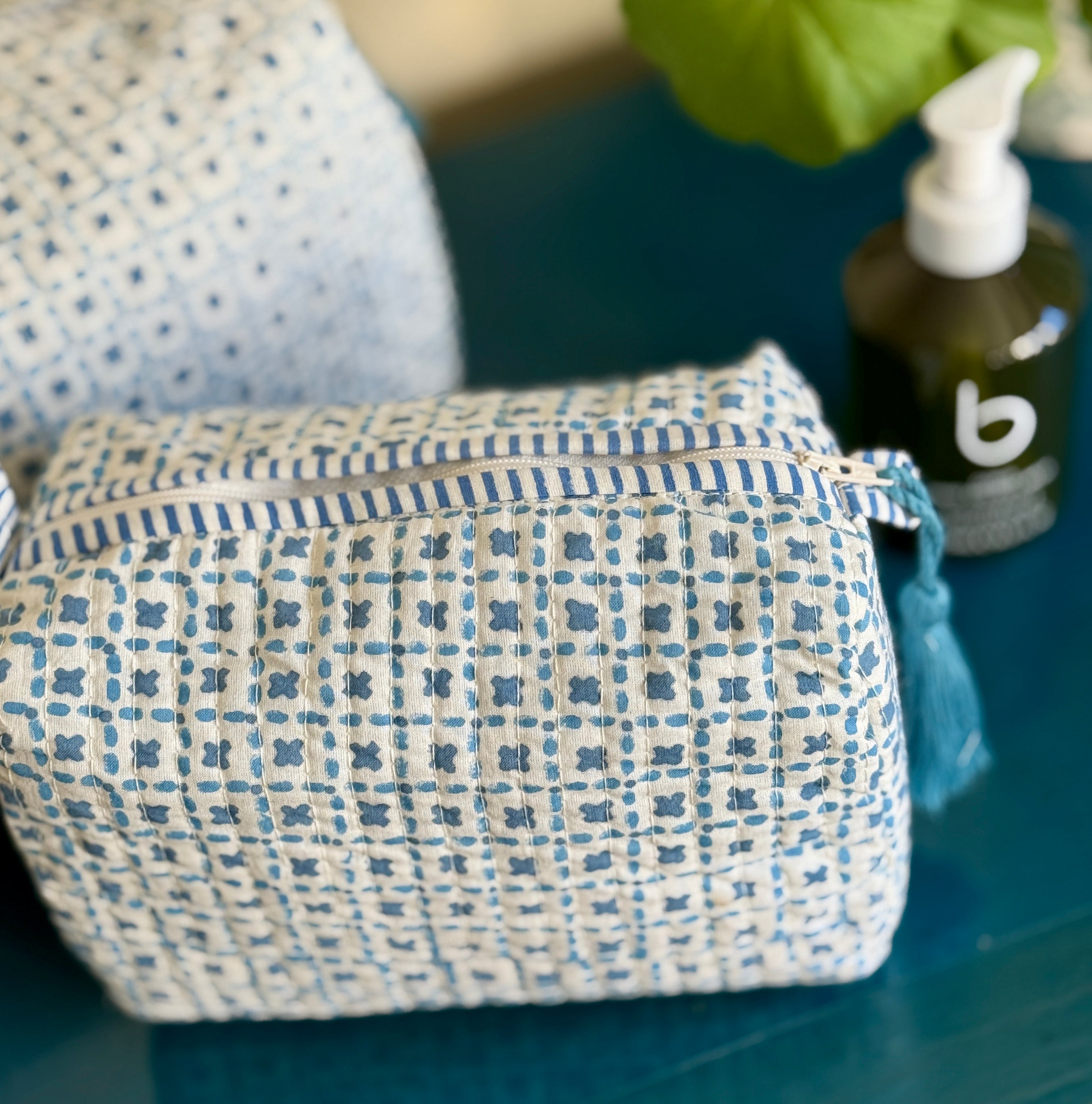 Blue Criss Cross Wash Bag