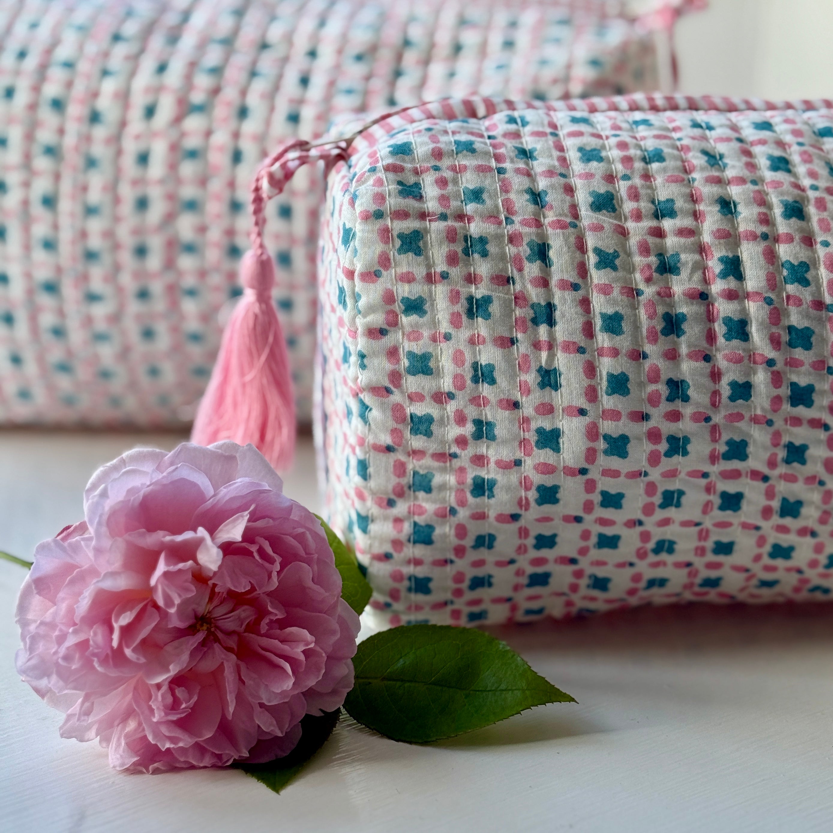 Pink & Teal Criss Cross Wash Bag