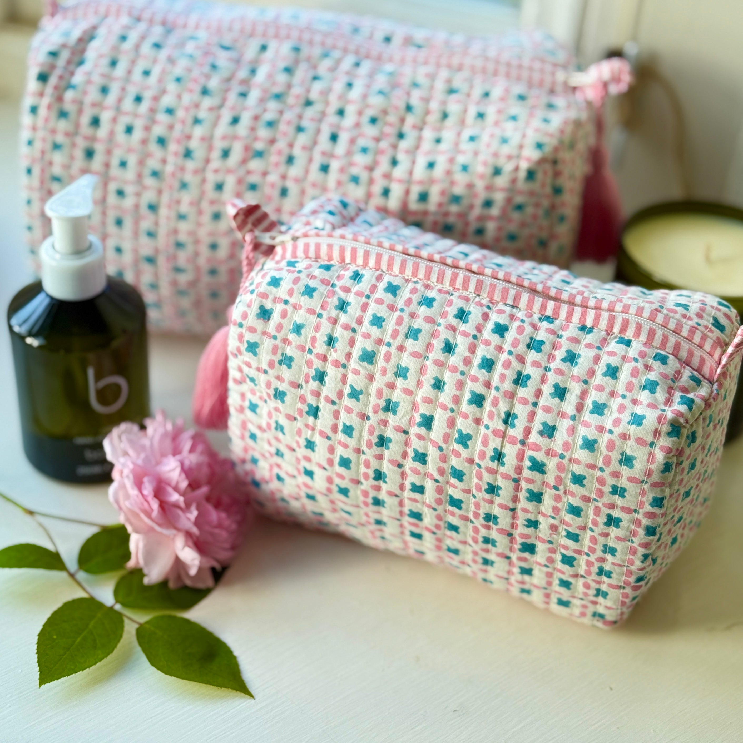 Pink & Teal Criss Cross Wash Bag