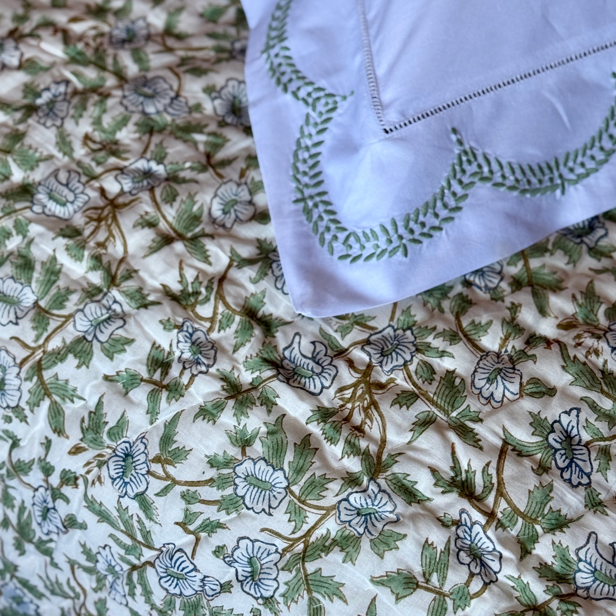 Green and Blue Floral Quilt