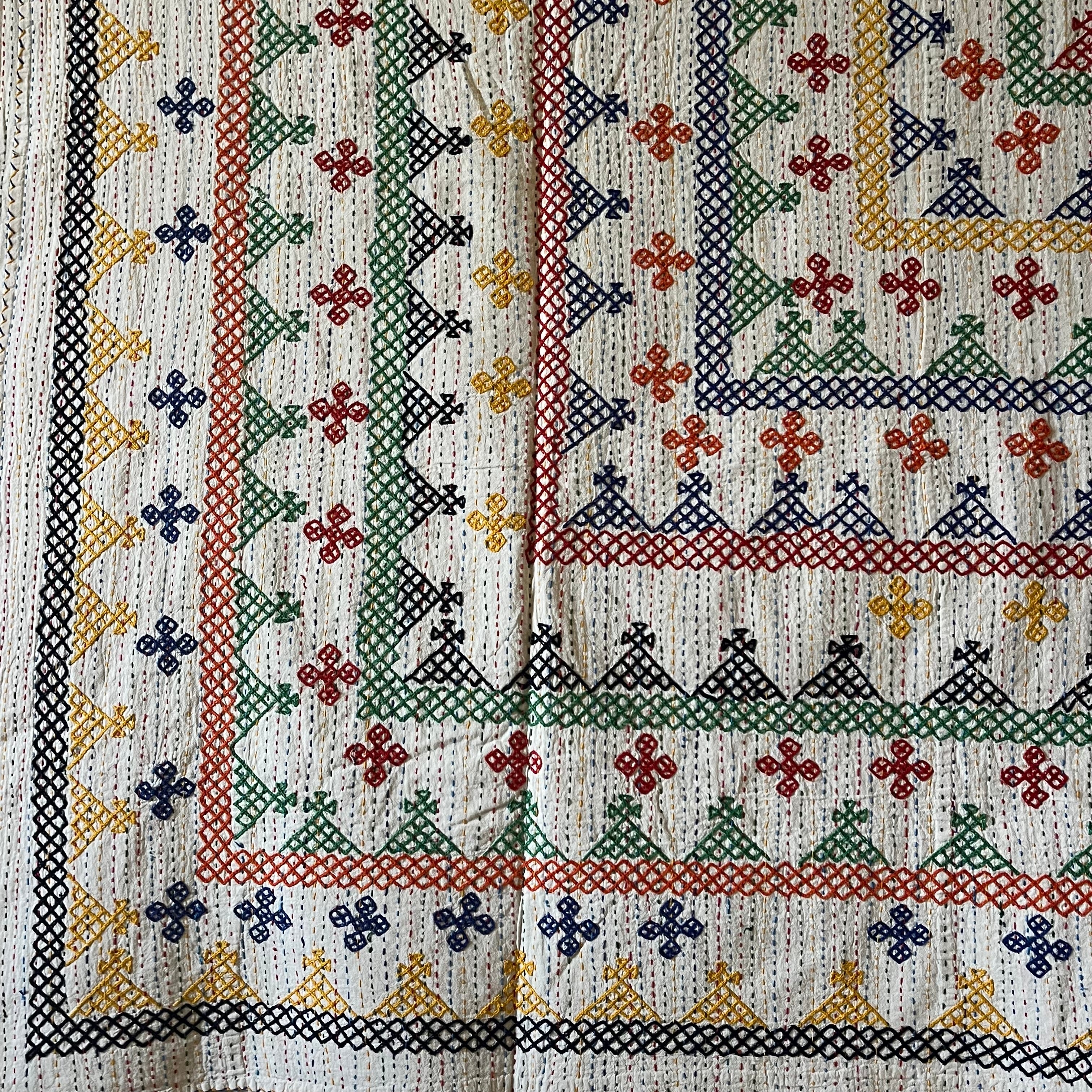 LARGE KANTHA BEDSPREAD - NAVY, YELLOW, BLUE, ORANGE, GREEN, RED