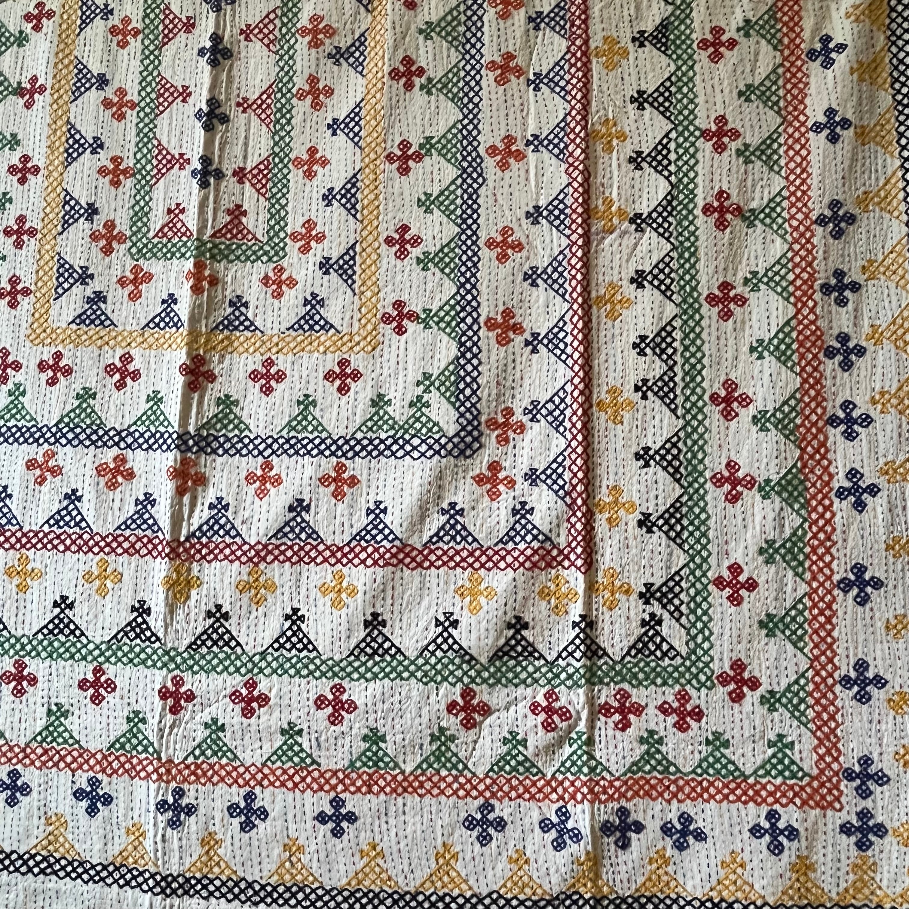 LARGE KANTHA BEDSPREAD - NAVY, YELLOW, BLUE, ORANGE, GREEN, RED