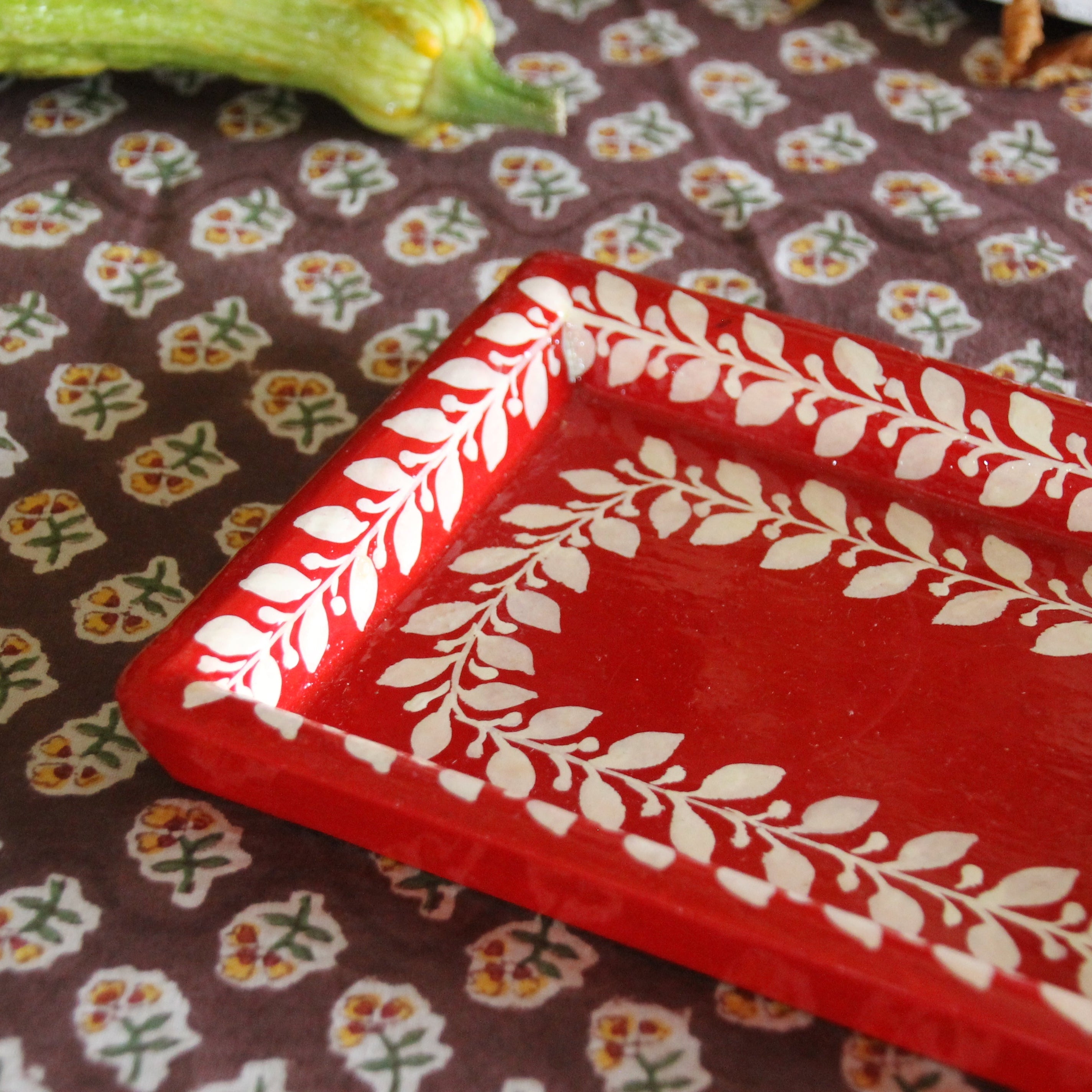 Red and Cream Painted Tray