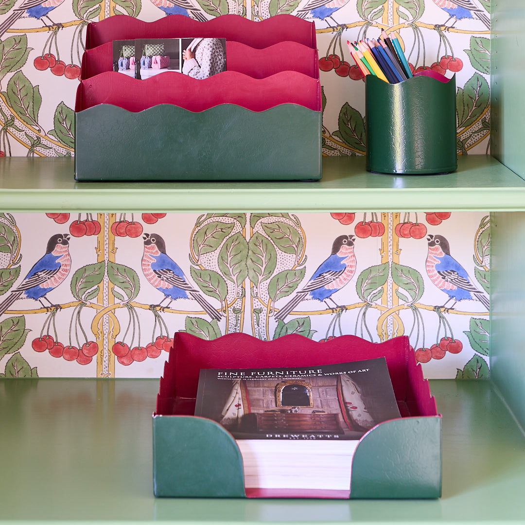 Toleware Paper Tray - Dark Green and Raspberry