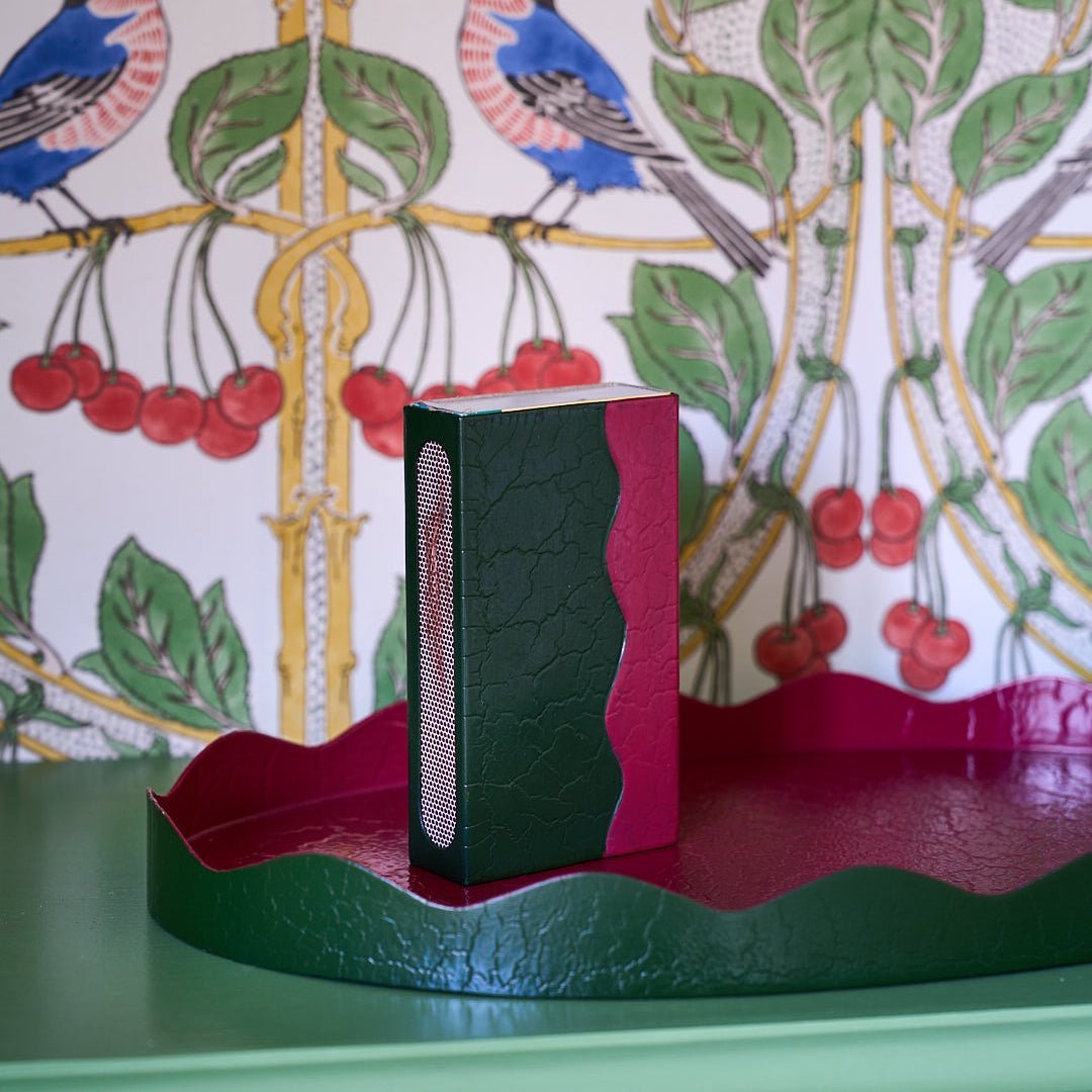 Toleware Matchbox Cover  - Dark Green & Raspberry