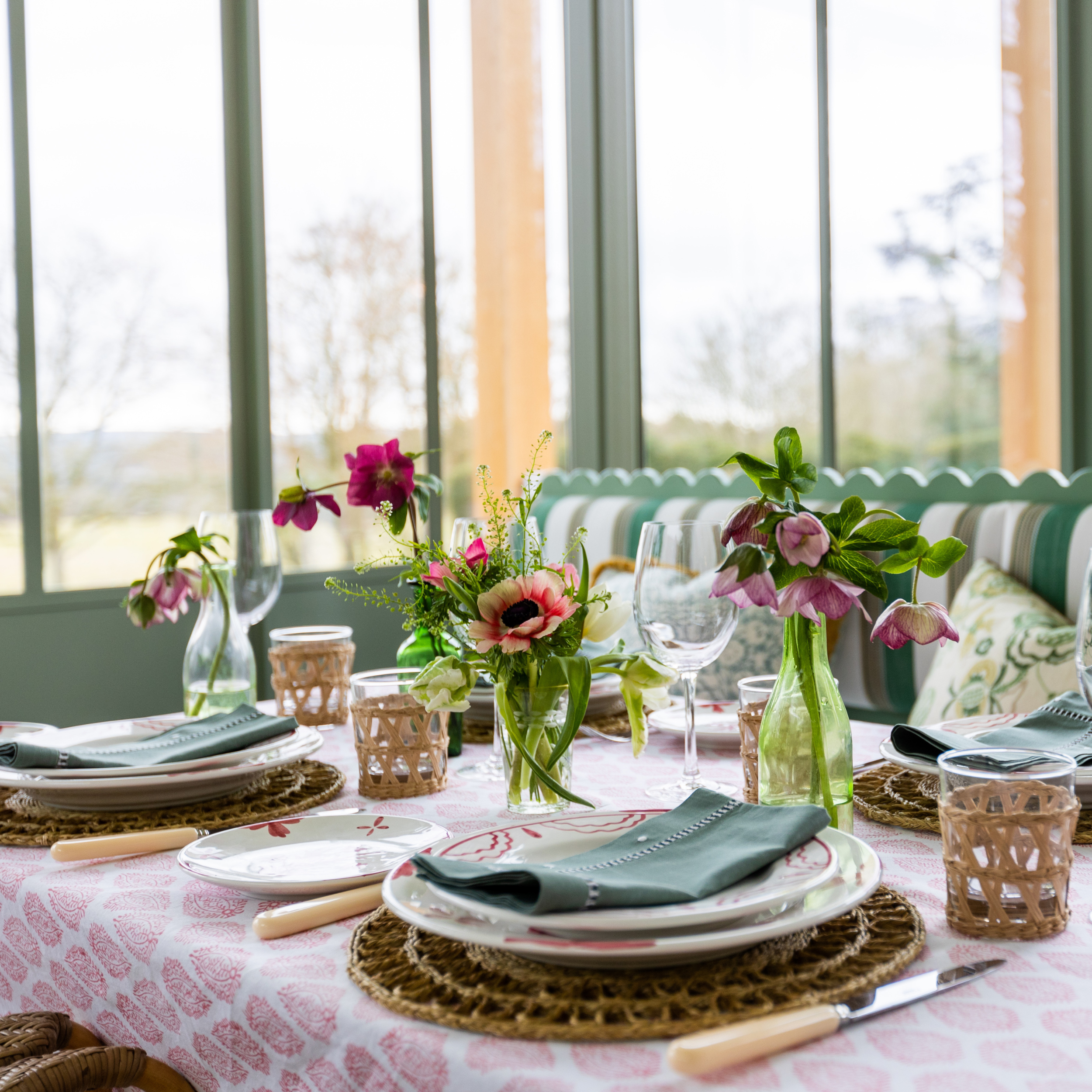 pink leaf print tablecloth