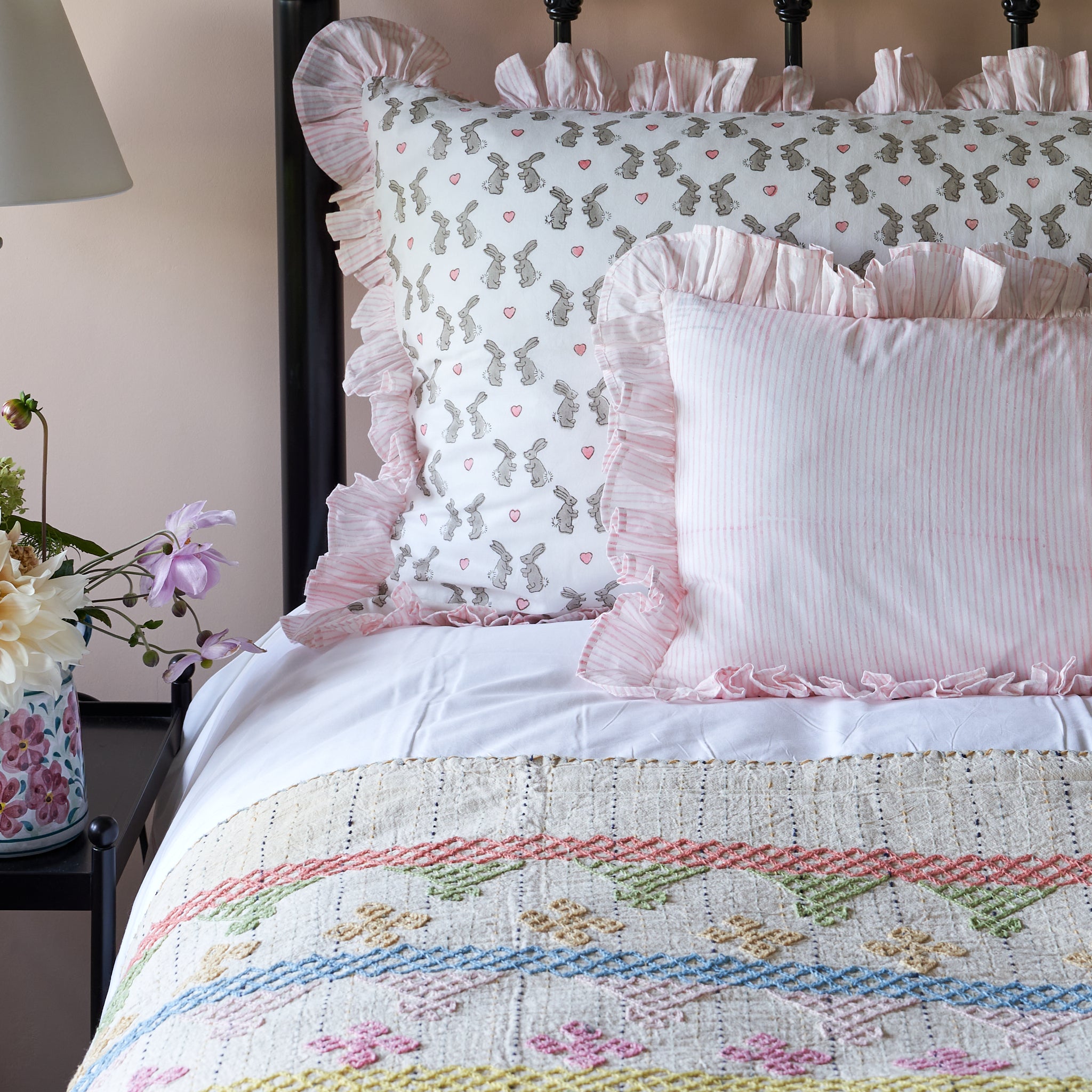 Pink Bunny Ruffle Pillowcase