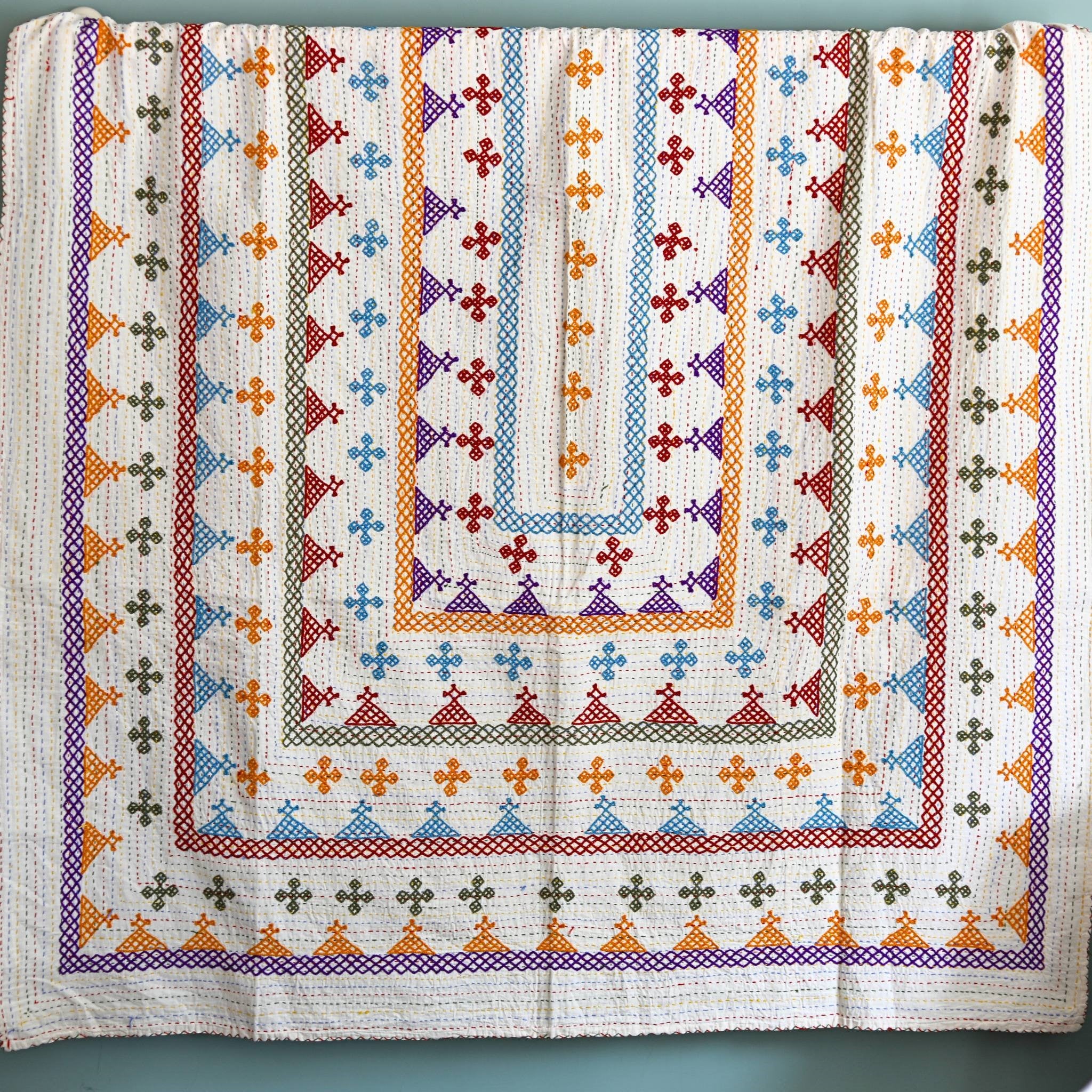 SINGLE KANTHA  - Teal, Red, Olive, Yellow, Purple