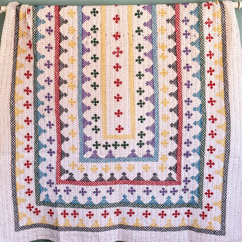 A lightweight unique one off kantha bedspread hand embroidery. 