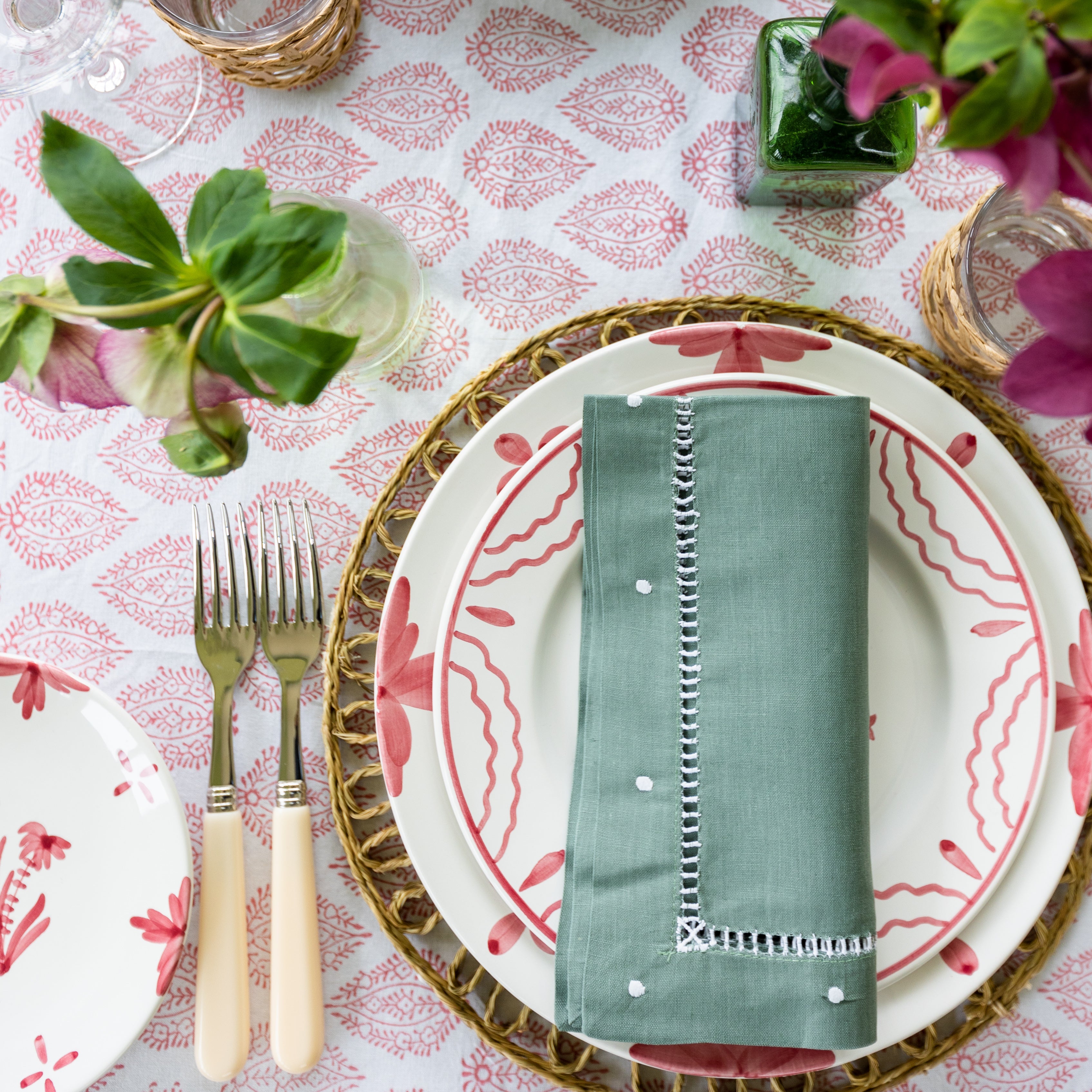 Green Linen Dot Napkin - Set of 4