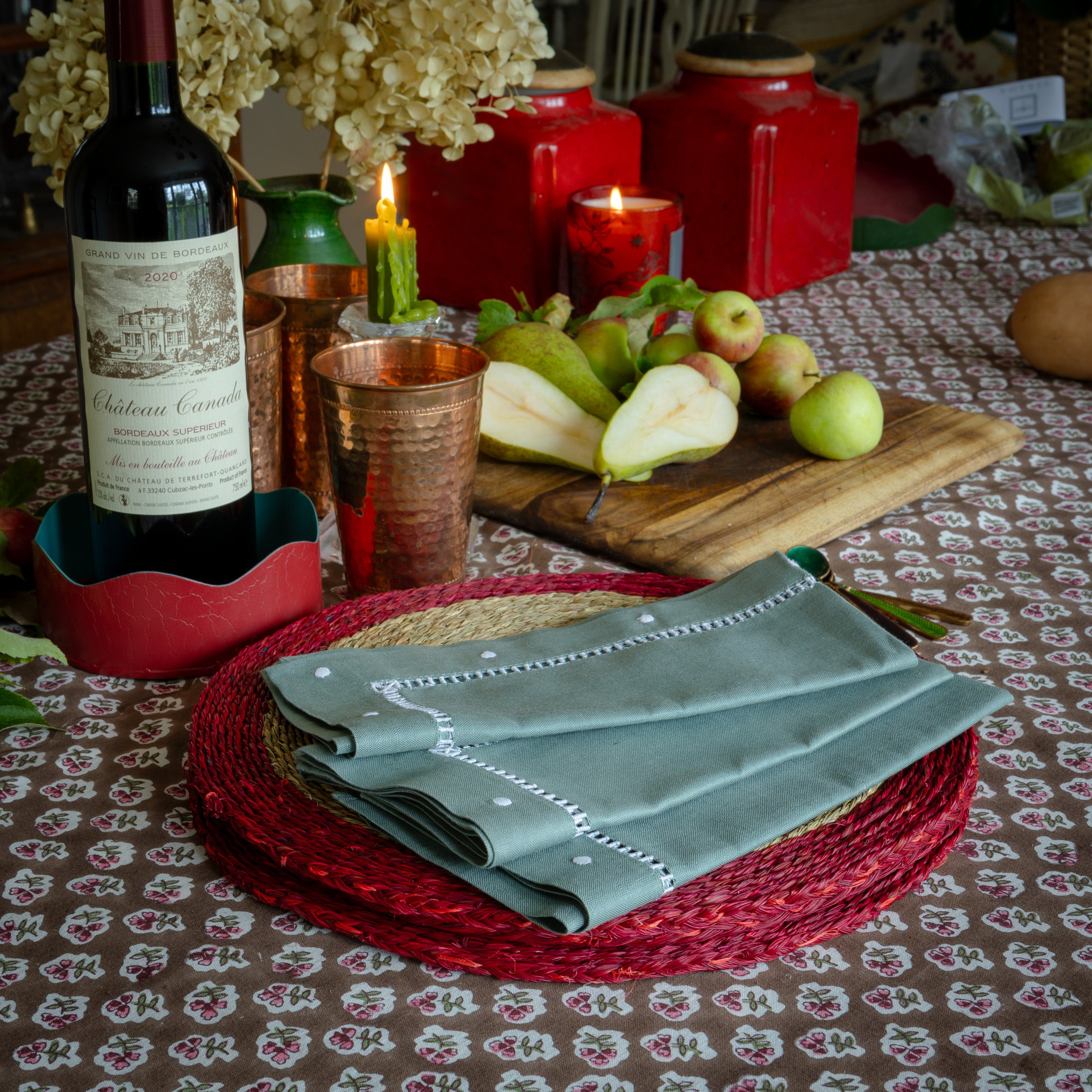 Green Linen Dot Napkin - Set of 4