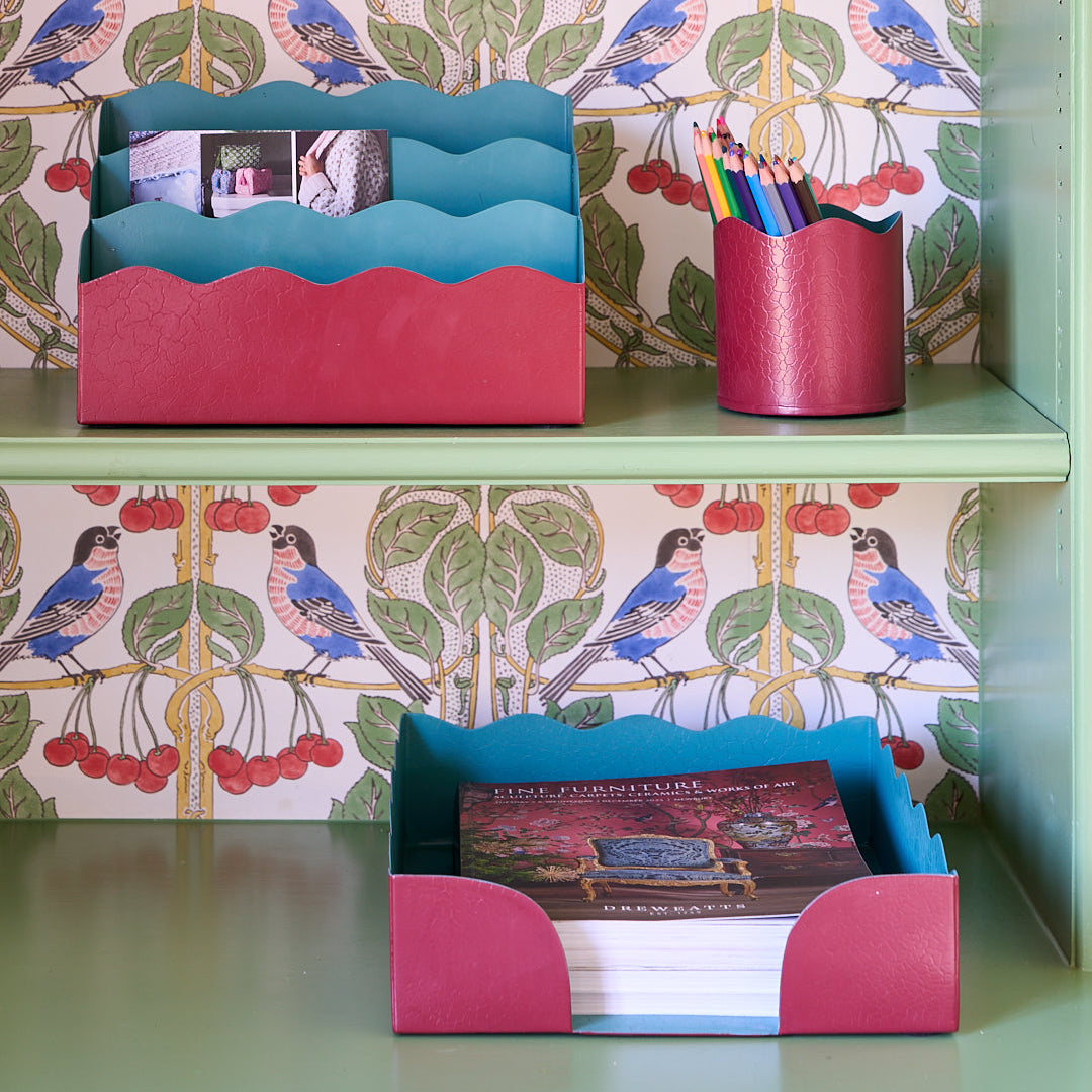 Toleware Paper Tray - Chilli and Teal