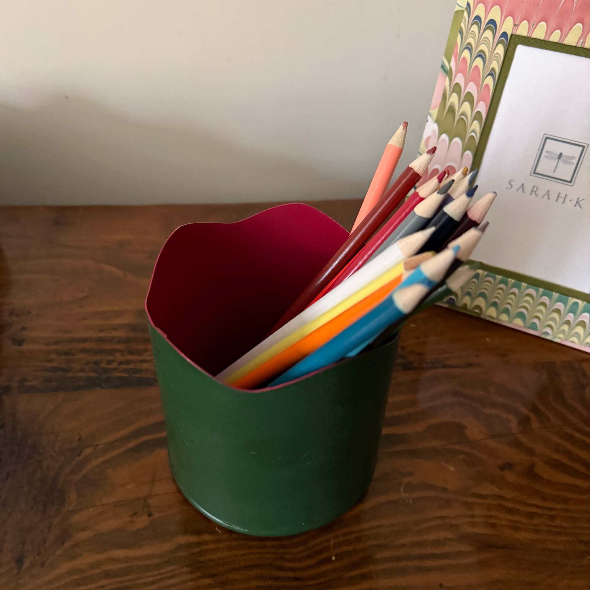 Toleware Pen Pot - Dark Green and Raspberry