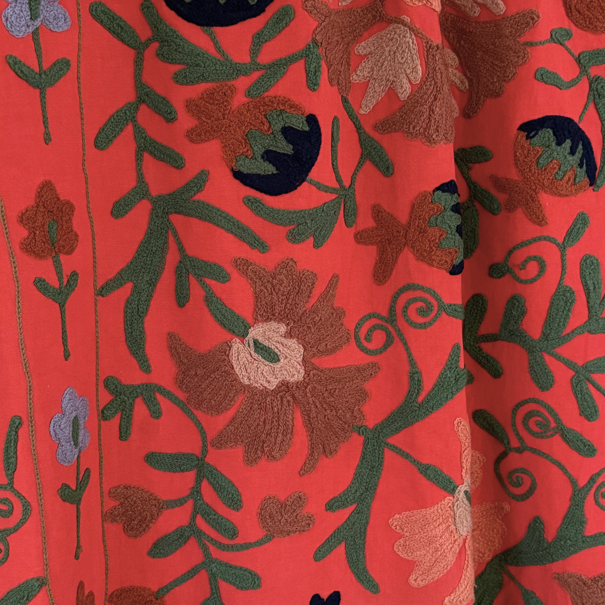 Large Coloured Suzani - Terracotta Orange with Navy, Green, Pale Blue