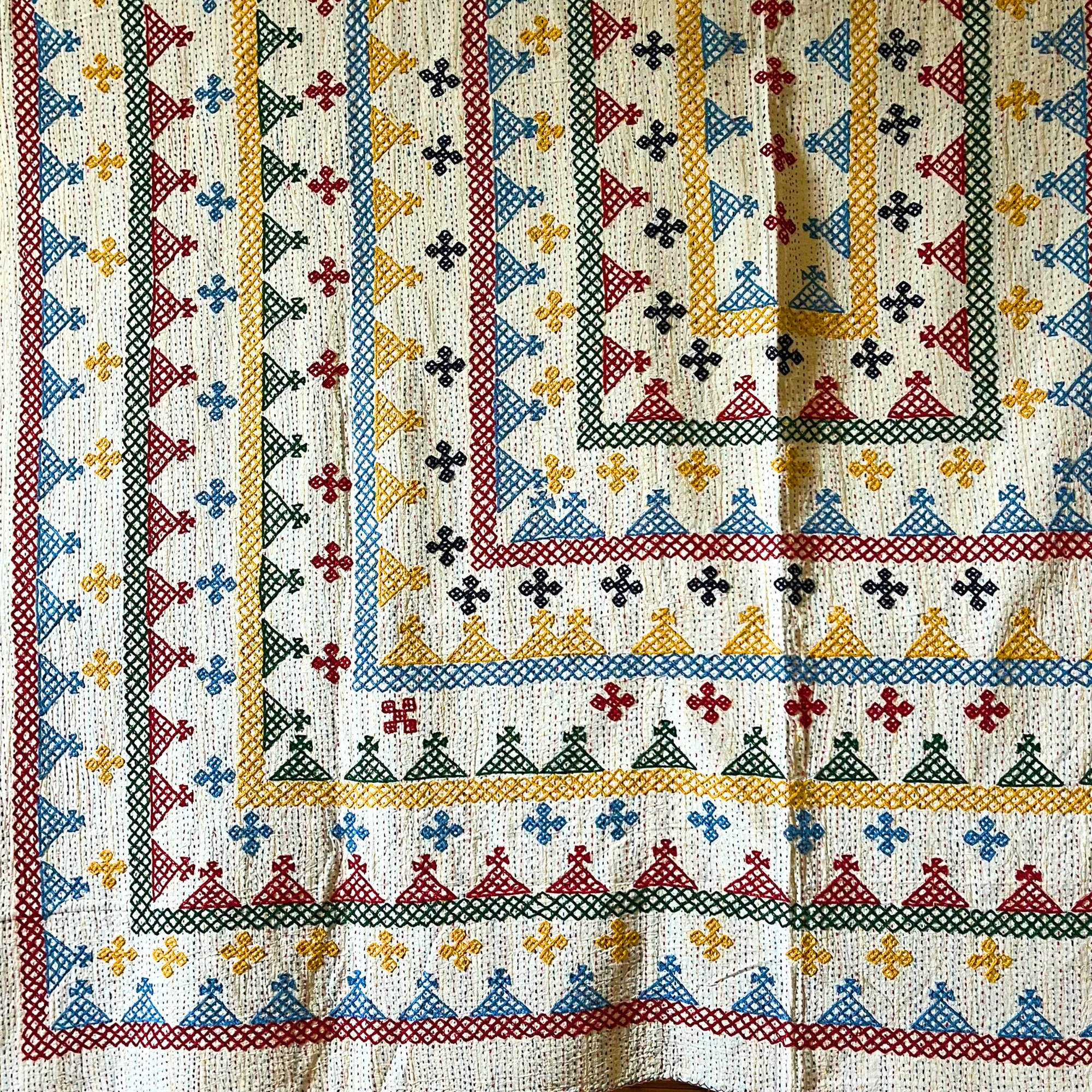 LARGE KANTHA BEDSPREAD - RED, BLUE, YELLOW, GREEN, NAVY