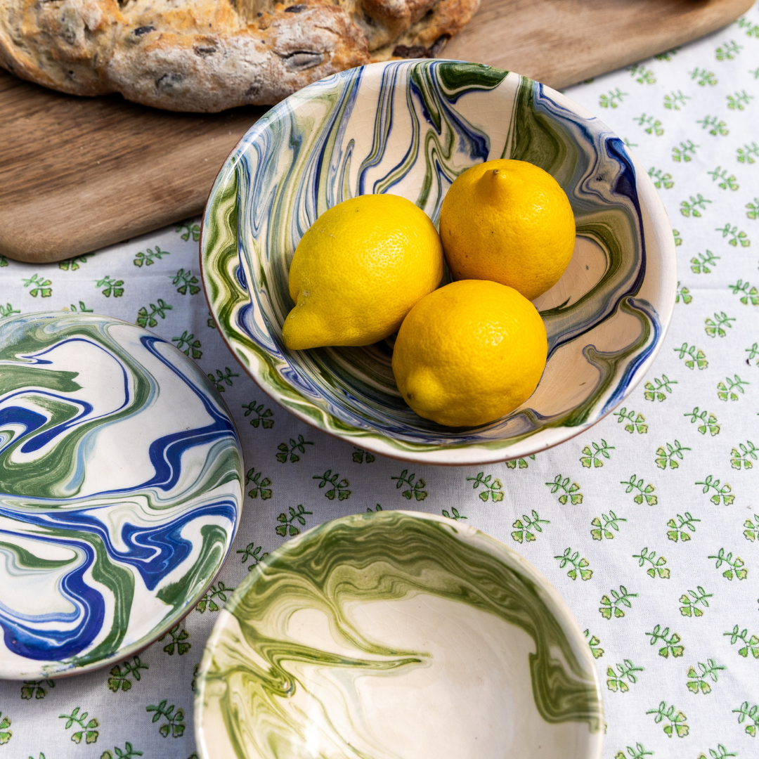 Large Blue and Green Marbled Salad Bowl