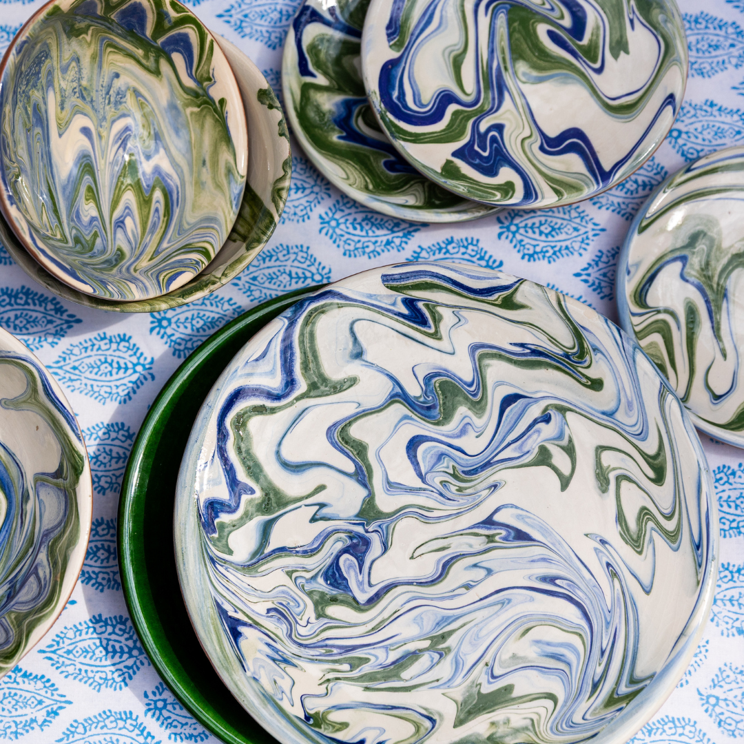 Large Blue and Green Marbled Plate