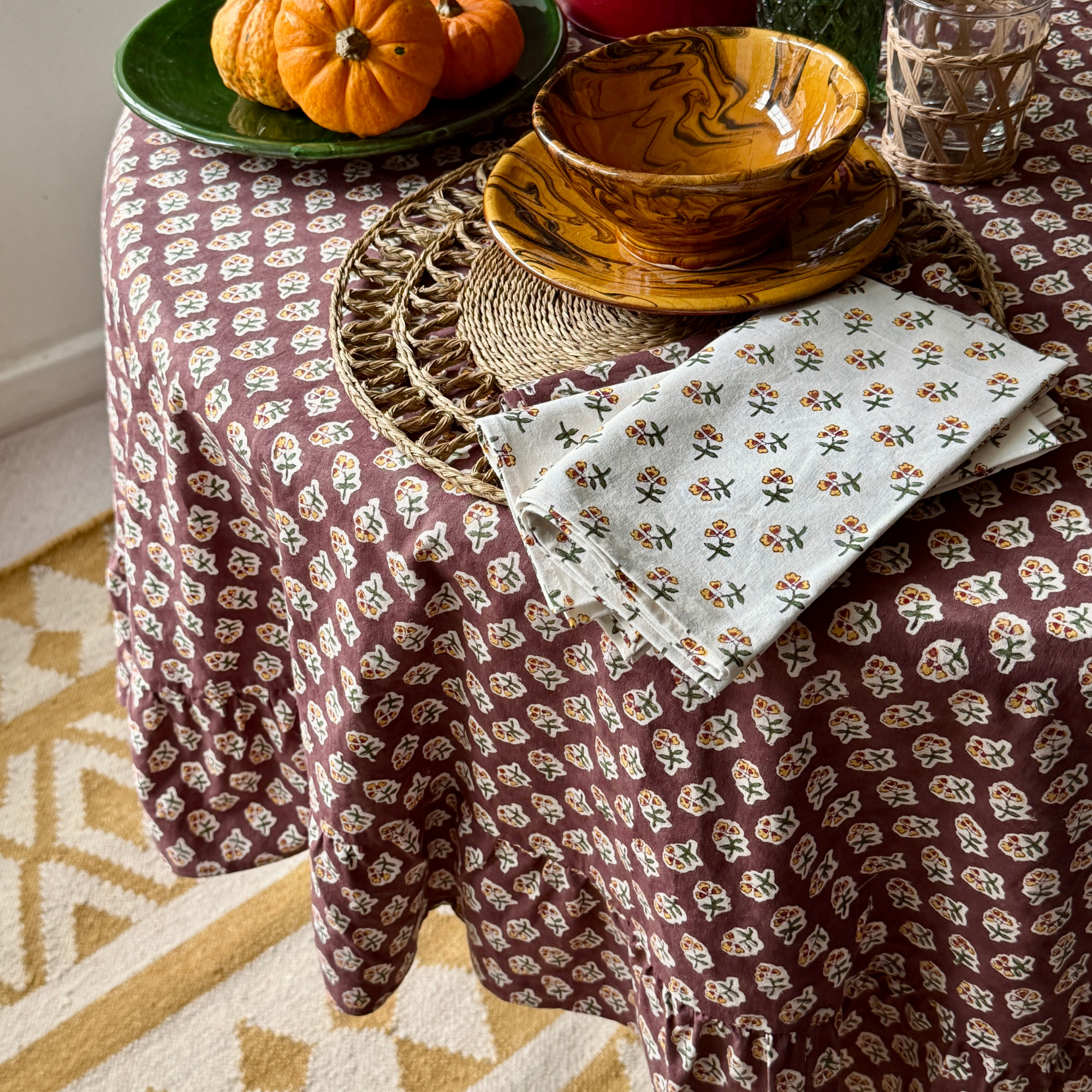 Chocolate Ditsy Round Tablecloth