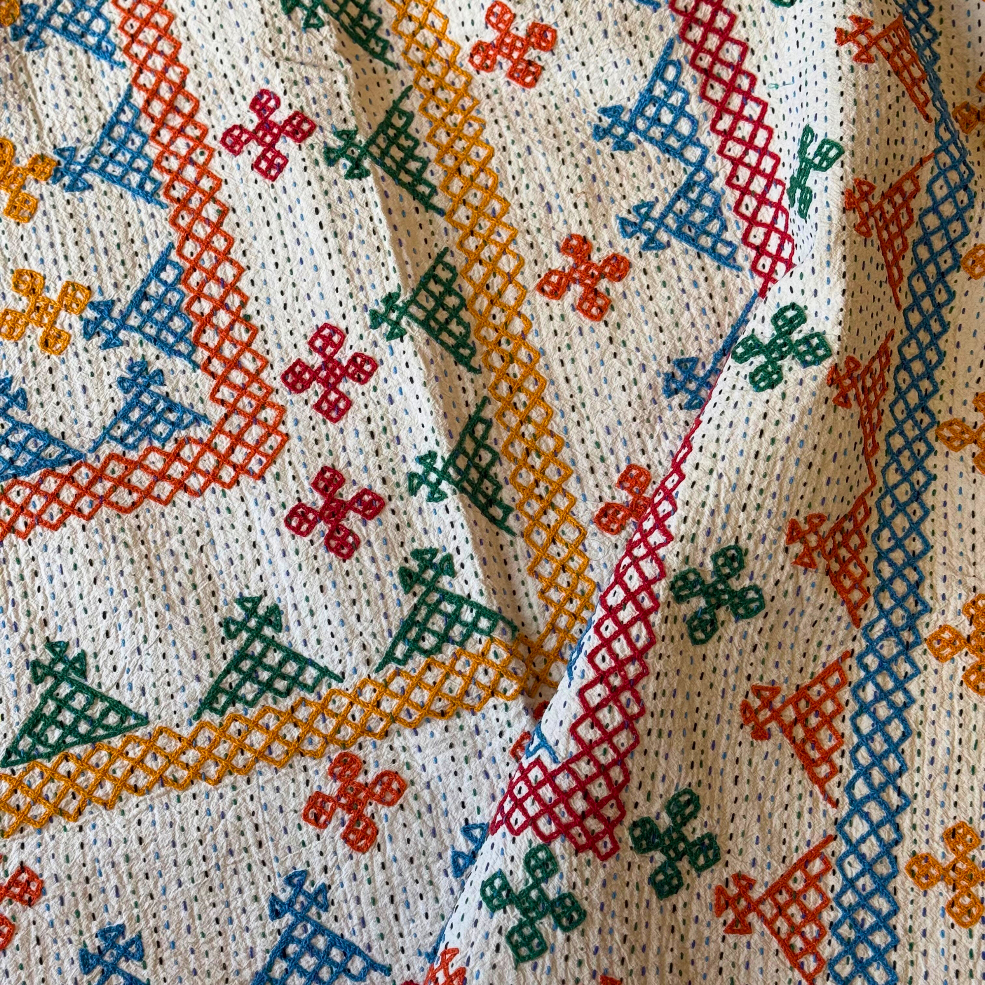 LARGE KANTHA BEDSPREAD - GREEN, RED, YELLOW, TEAL, ORANGE