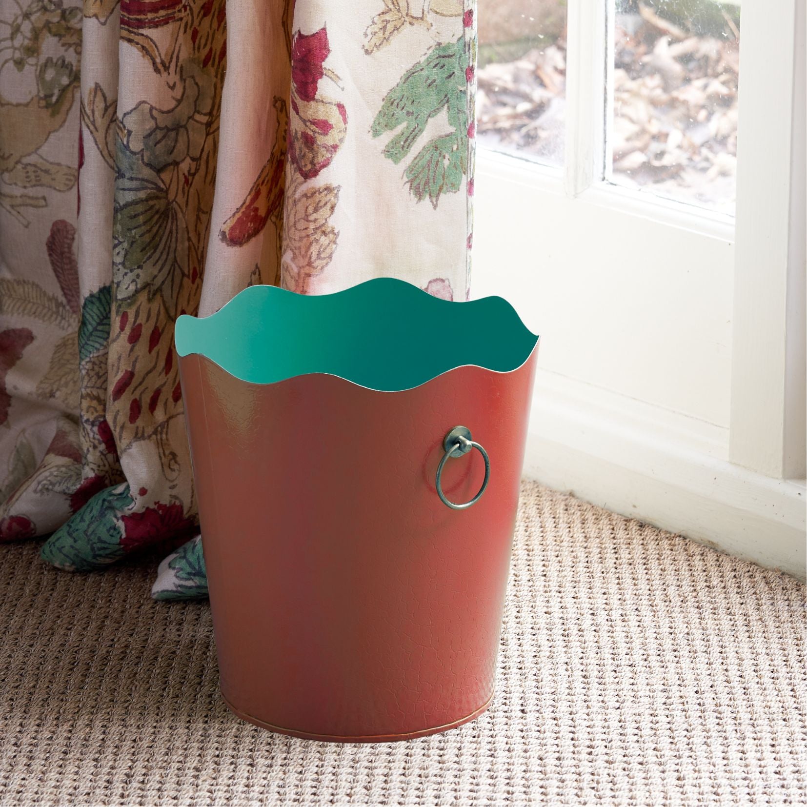 Toleware Wastepaper Bin - Chilli Red & Teal