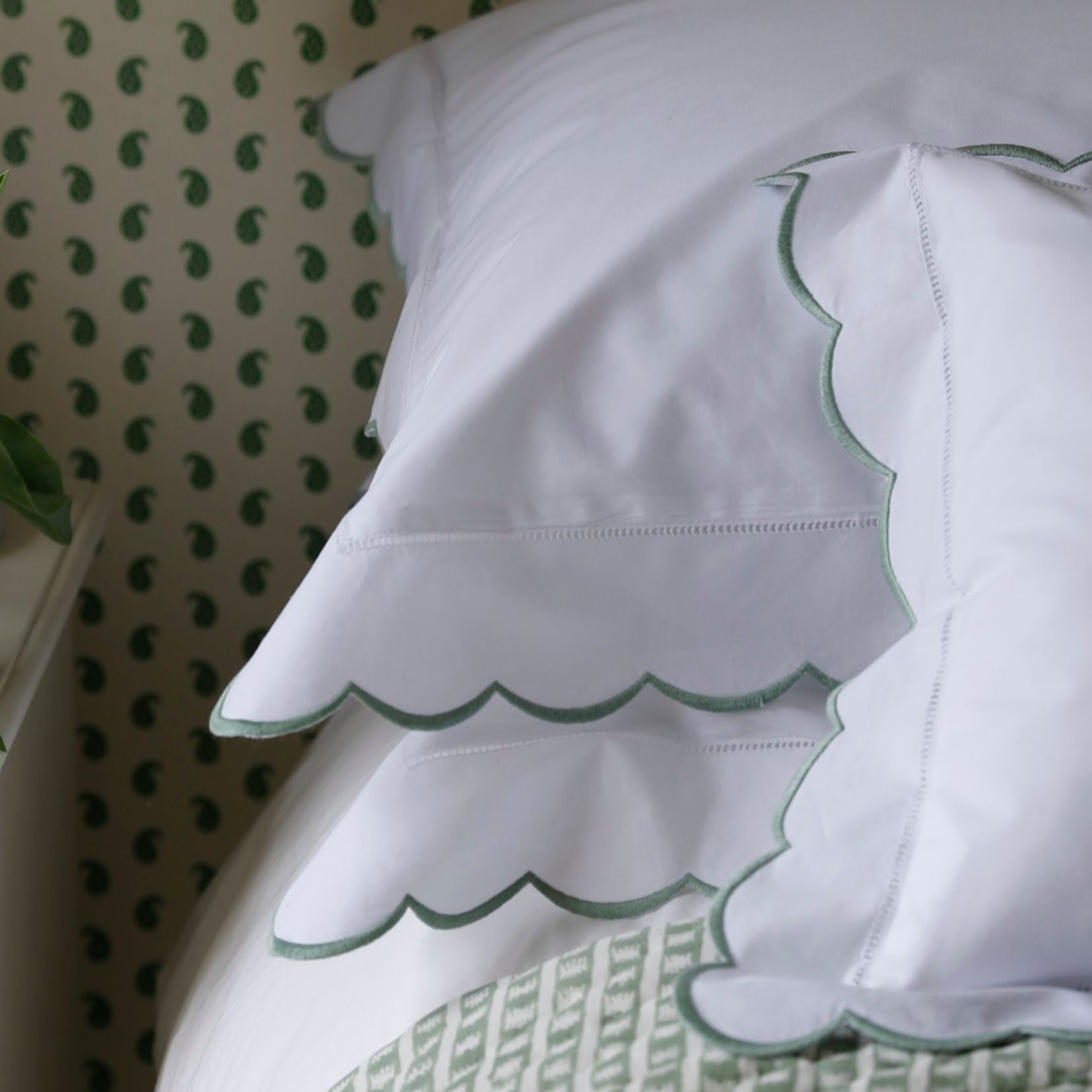 Sage Green Scallop Square Pillowcase