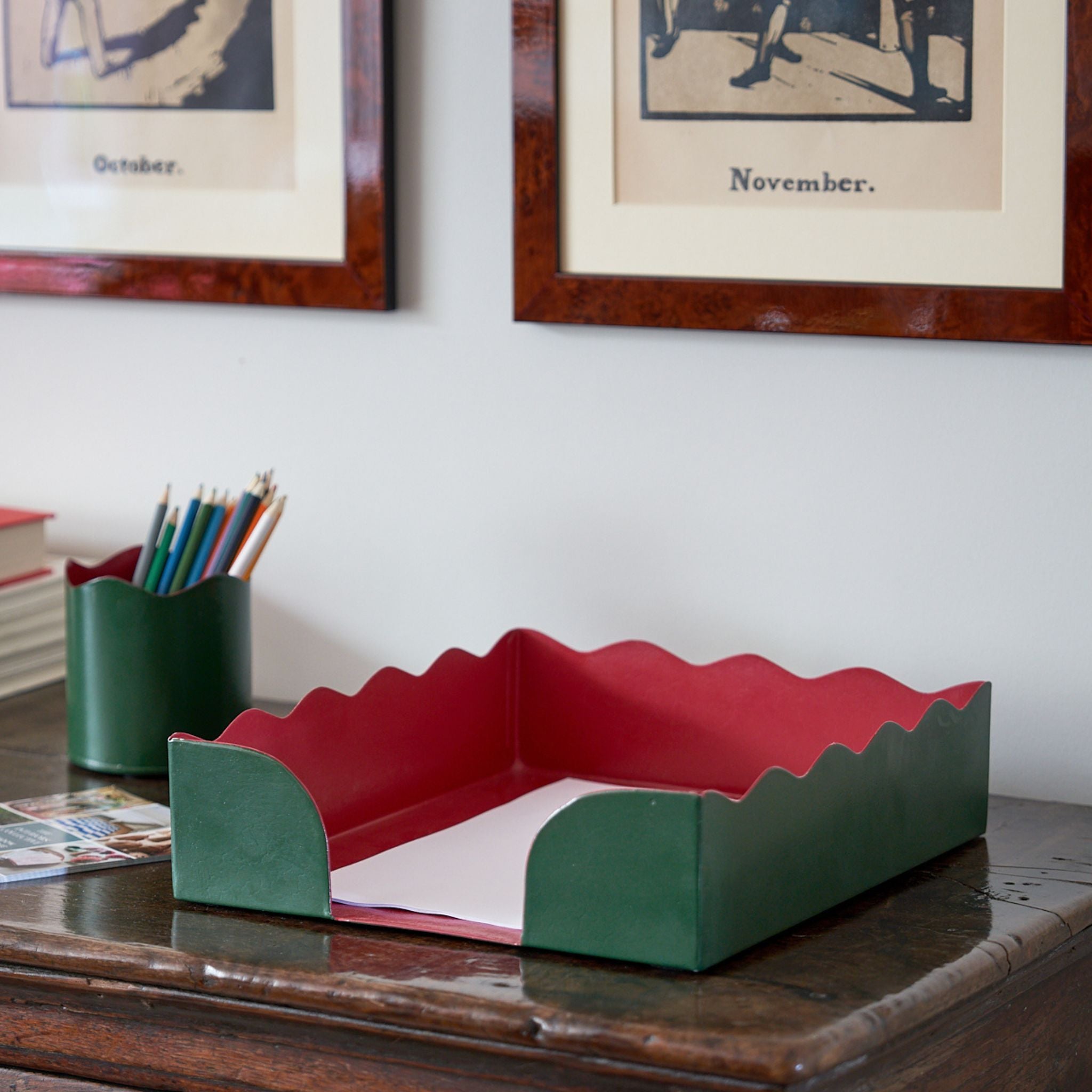 Toleware Pen Pot  - Dark Green & Raspberry