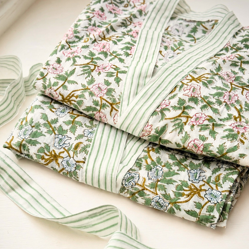 Blue and Green Floral Kimono