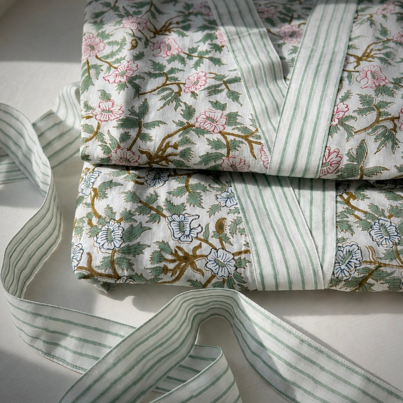 Blue and Green Floral Kimono