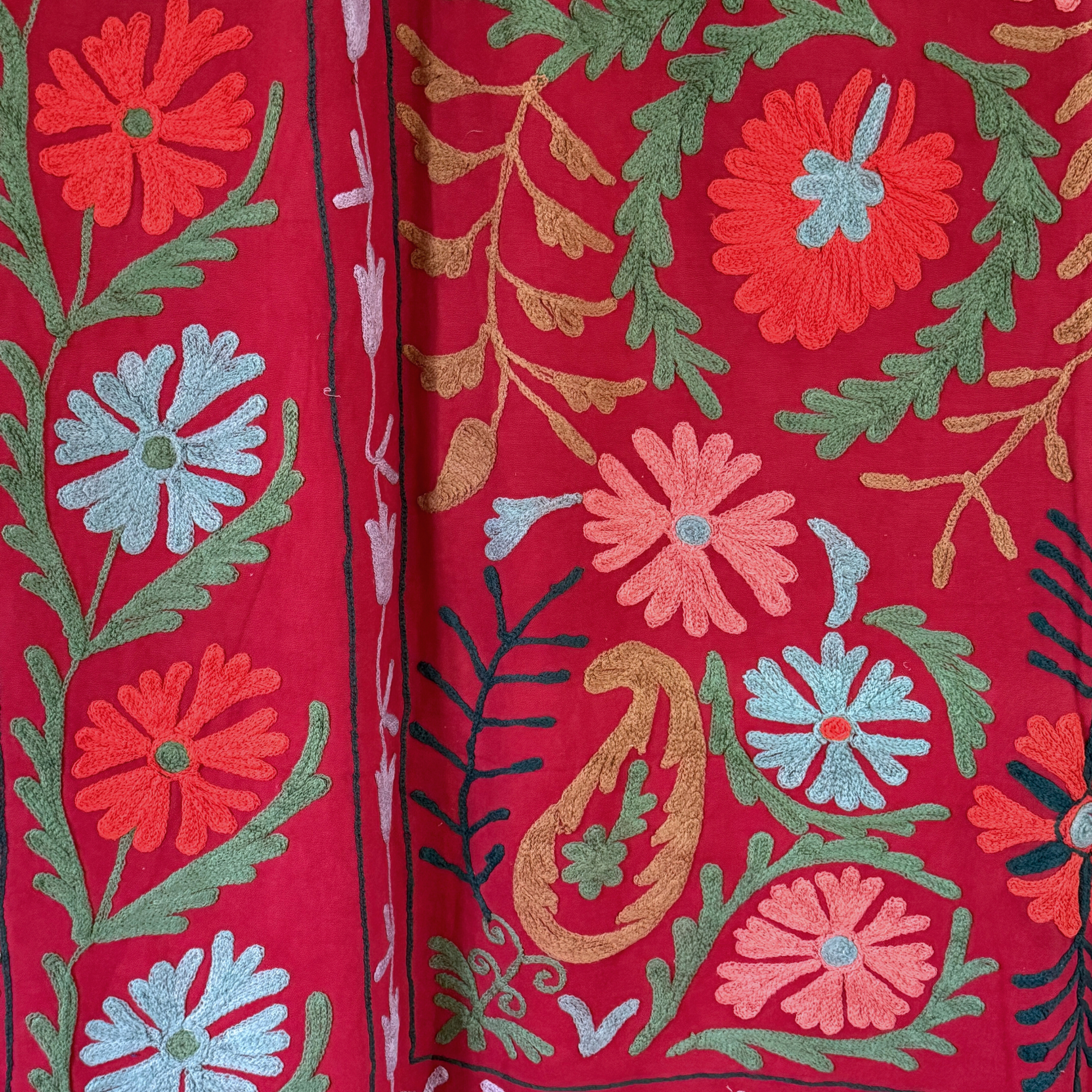 Large Coloured Suzani - Deep Red, Orange, Blue, Green