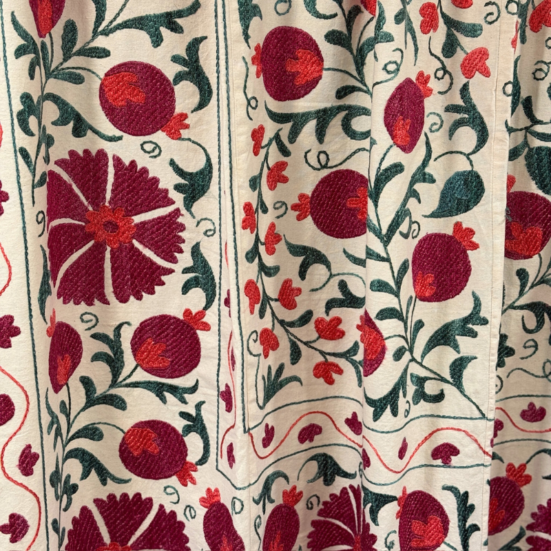 Large Suzani - Claret, Dark Green, Coral