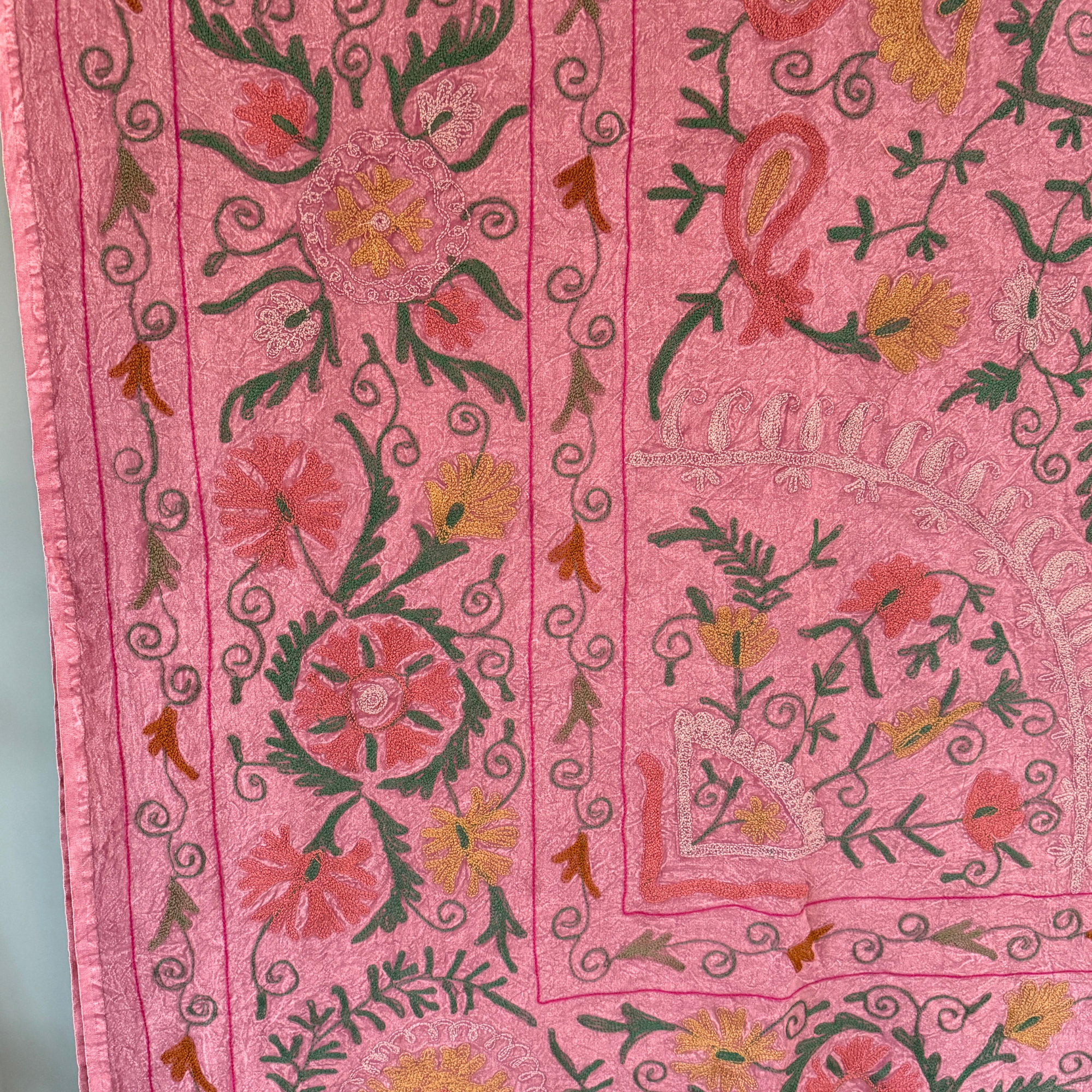 Extra Large Suzani - Pink, Green, Coral, Mustard