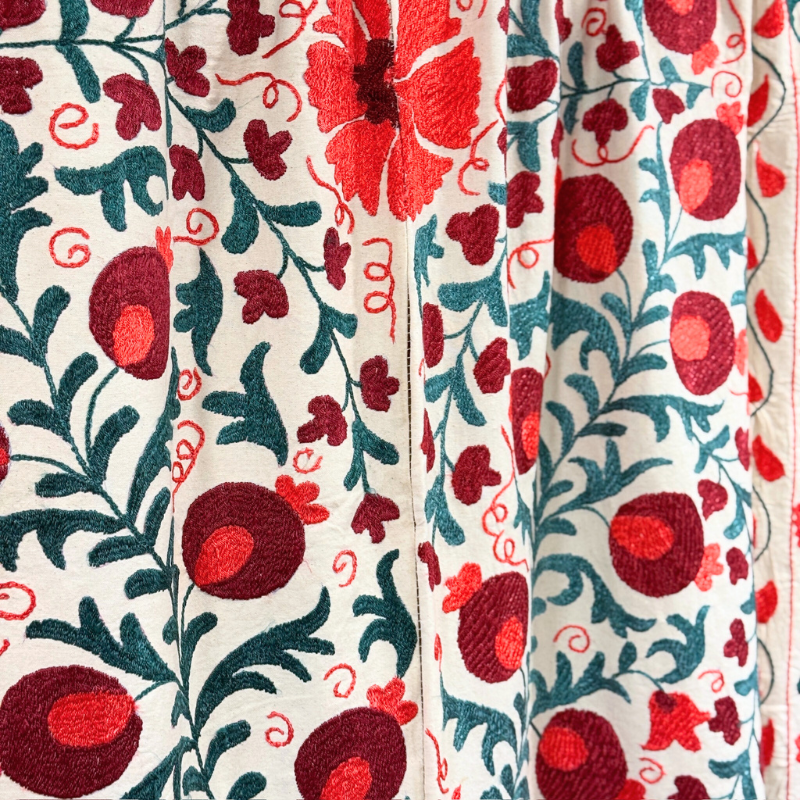 Extra Large Suzani - Plum, Coral, Emerald Green