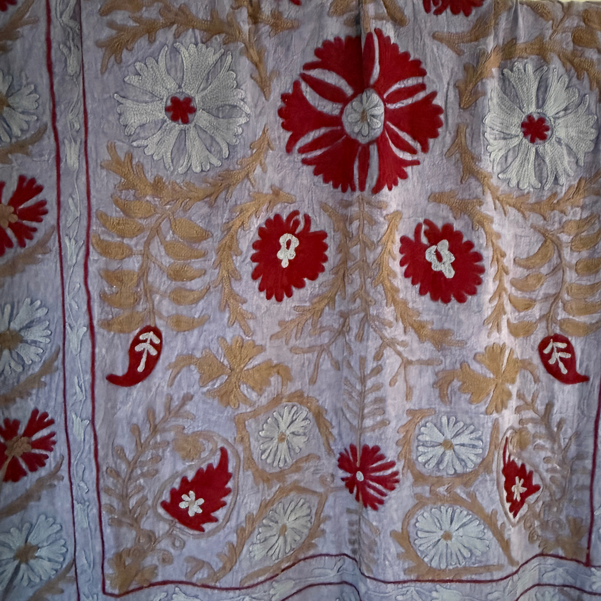 Large Coloured Suzani - Blue/Grey, Burgundy, Taupe