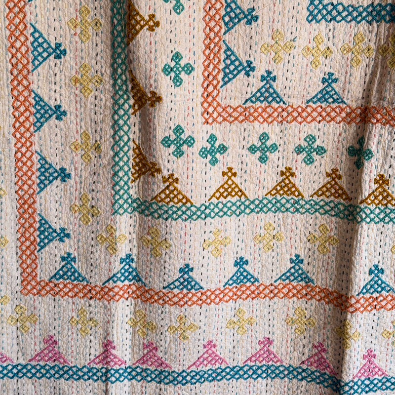 SINGLE KANTHA  - TEAL, PINK, YELLOW, CORAL, MUSTARD