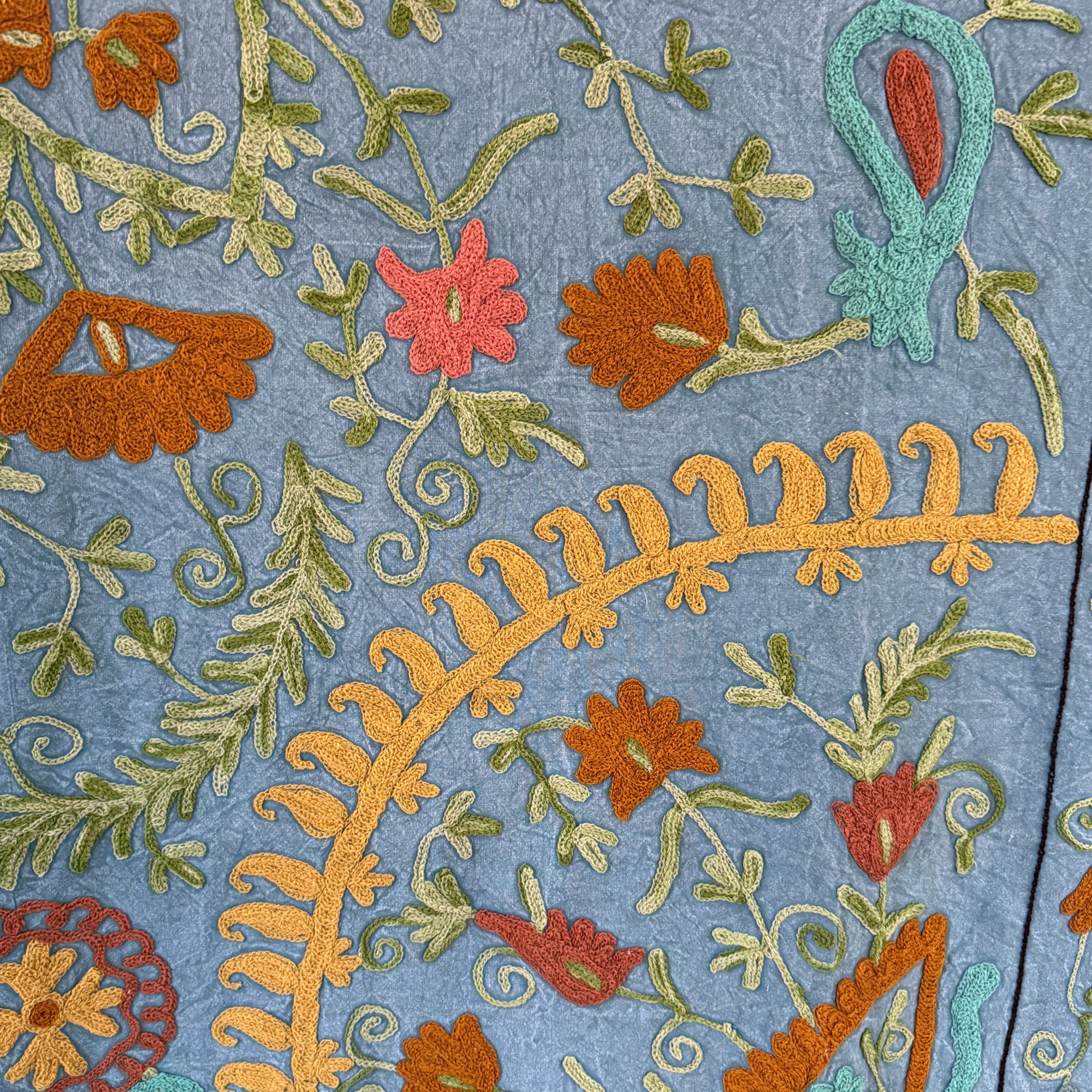 Extra Large Suzani - Blue, Terracotta, Sage Green, Coral