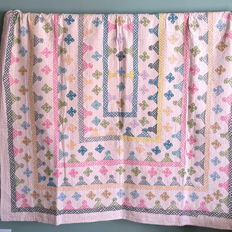 SINGLE KANTHA  - GREY, PINK, GREEN, TAUPE, CREAM, TEAL