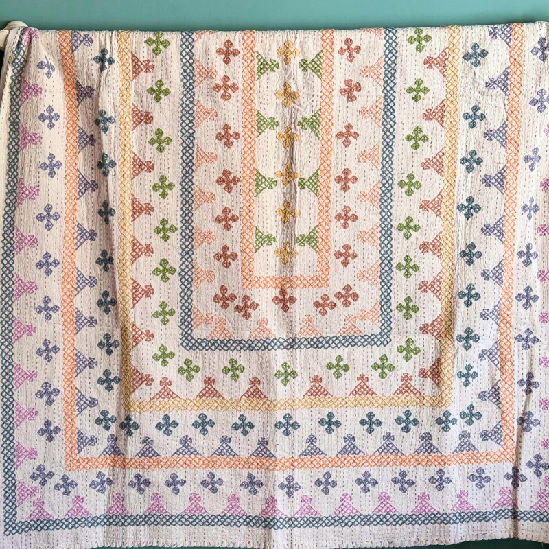 SINGLE KANTHA  -GREY, LILAC, PEACH, TAUPE, YELLOW