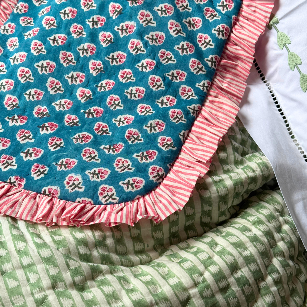 Teal Ditsy Ruffle Hot Water Bottle Cover
