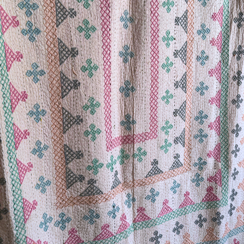 SINGLE KANTHA  - GREY, MINT GREEN, PINK, PALE PEACH,