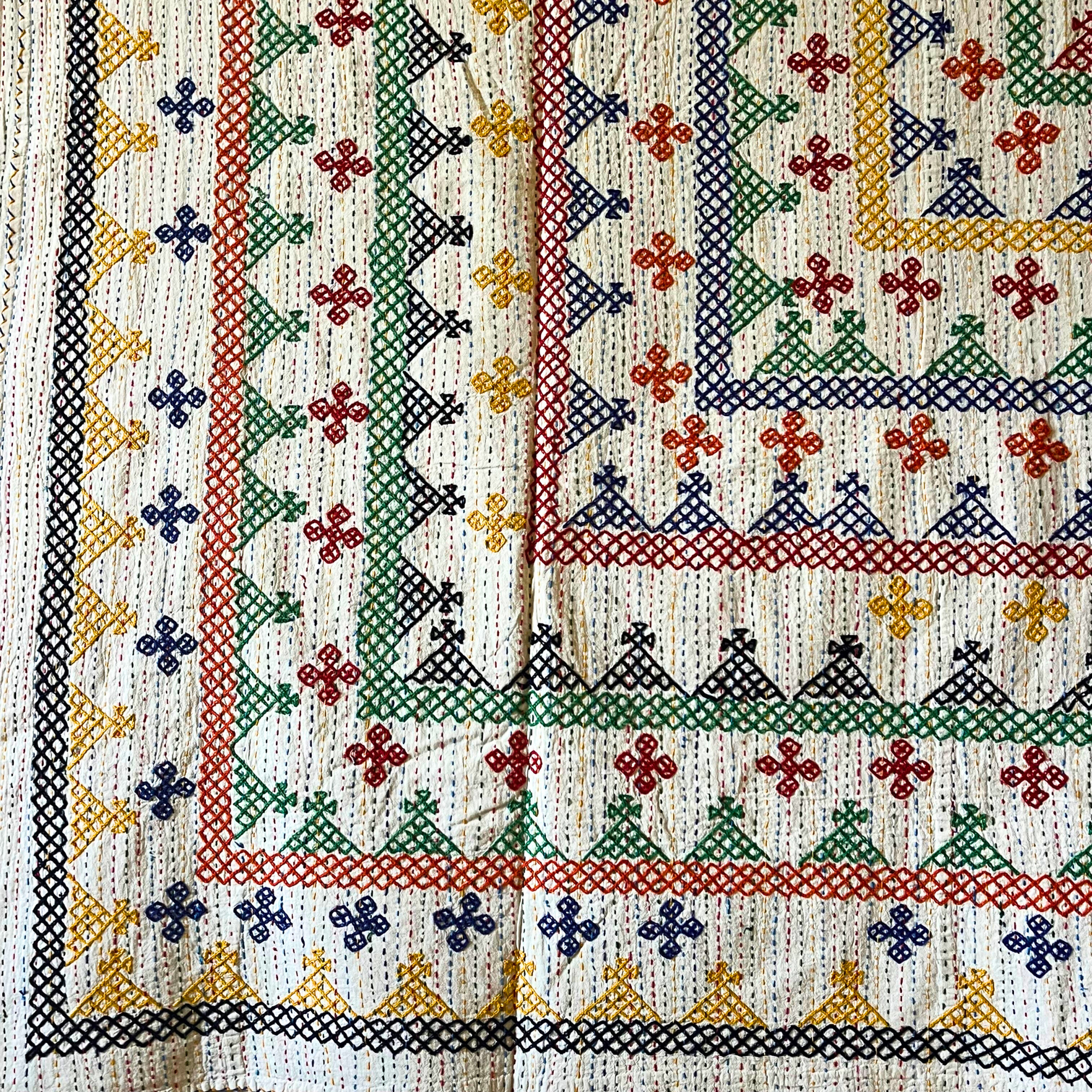 LARGE KANTHA BEDSPREAD - NAVY, YELLOW, BLUE, ORANGE, GREEN, RED